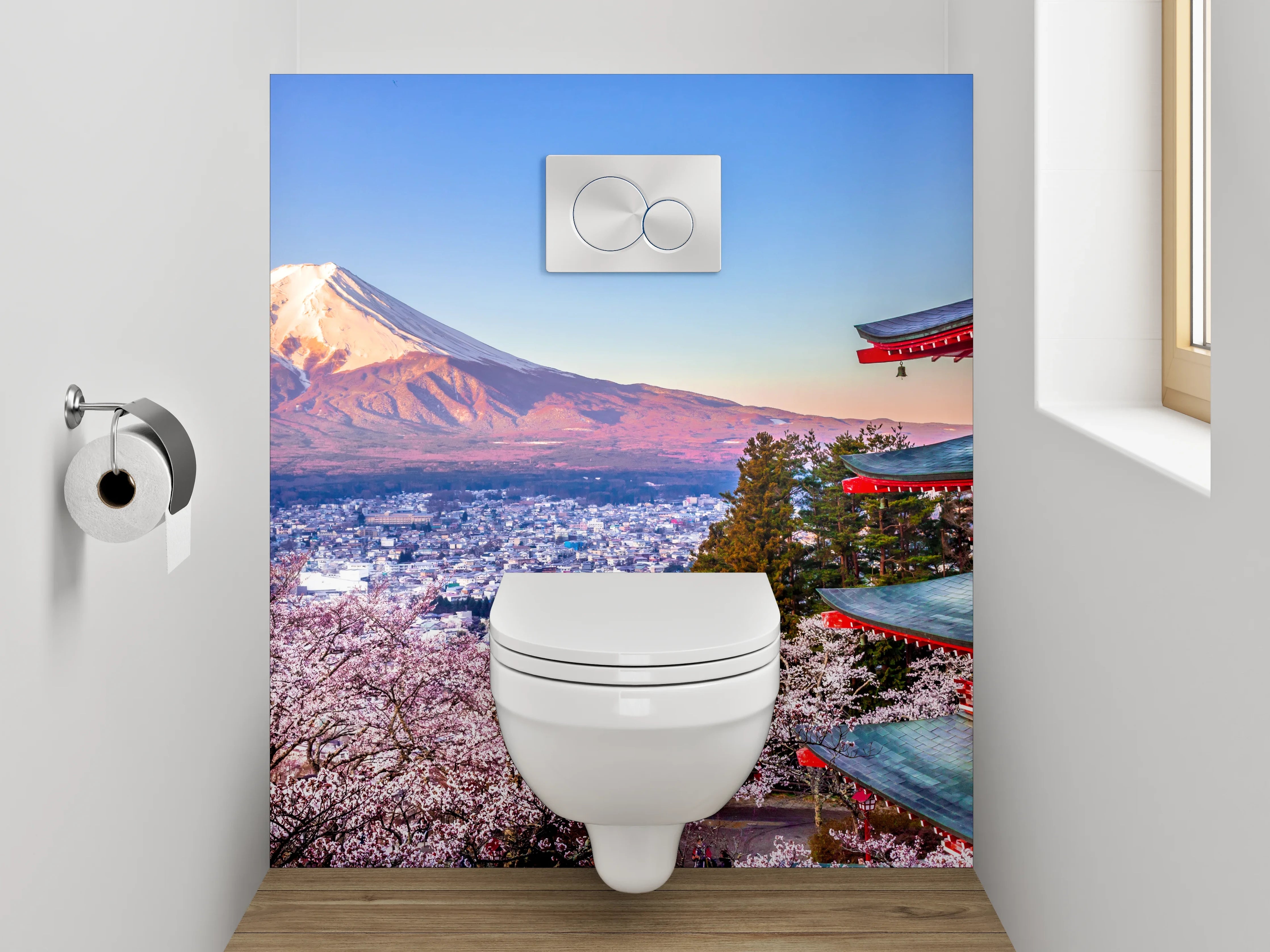 WC-Rückwand - Japanische Landschaft: Fuji & Kirschblüte