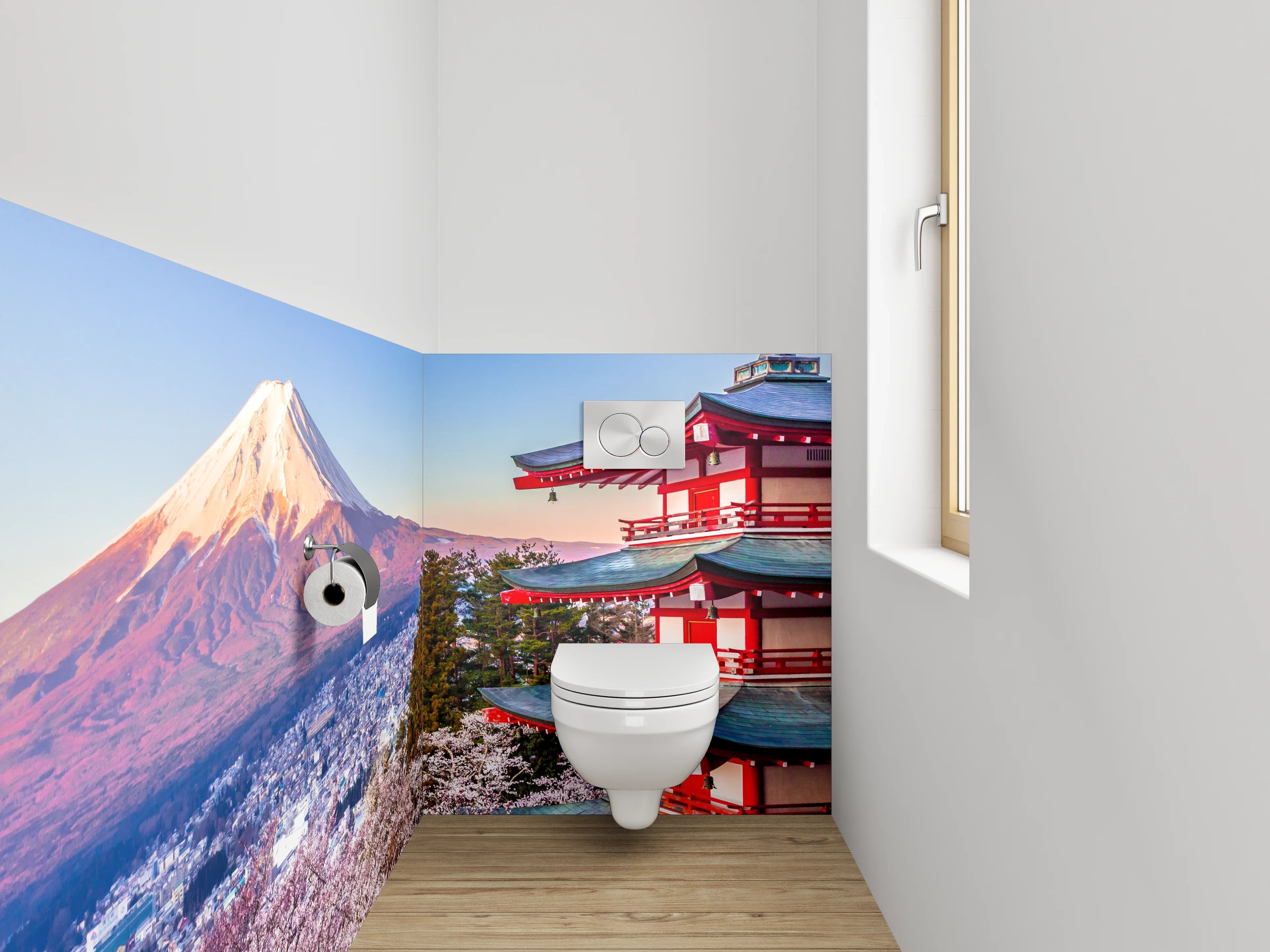 WC-Rückwand - Japanische Landschaft: Fuji & Kirschblüte