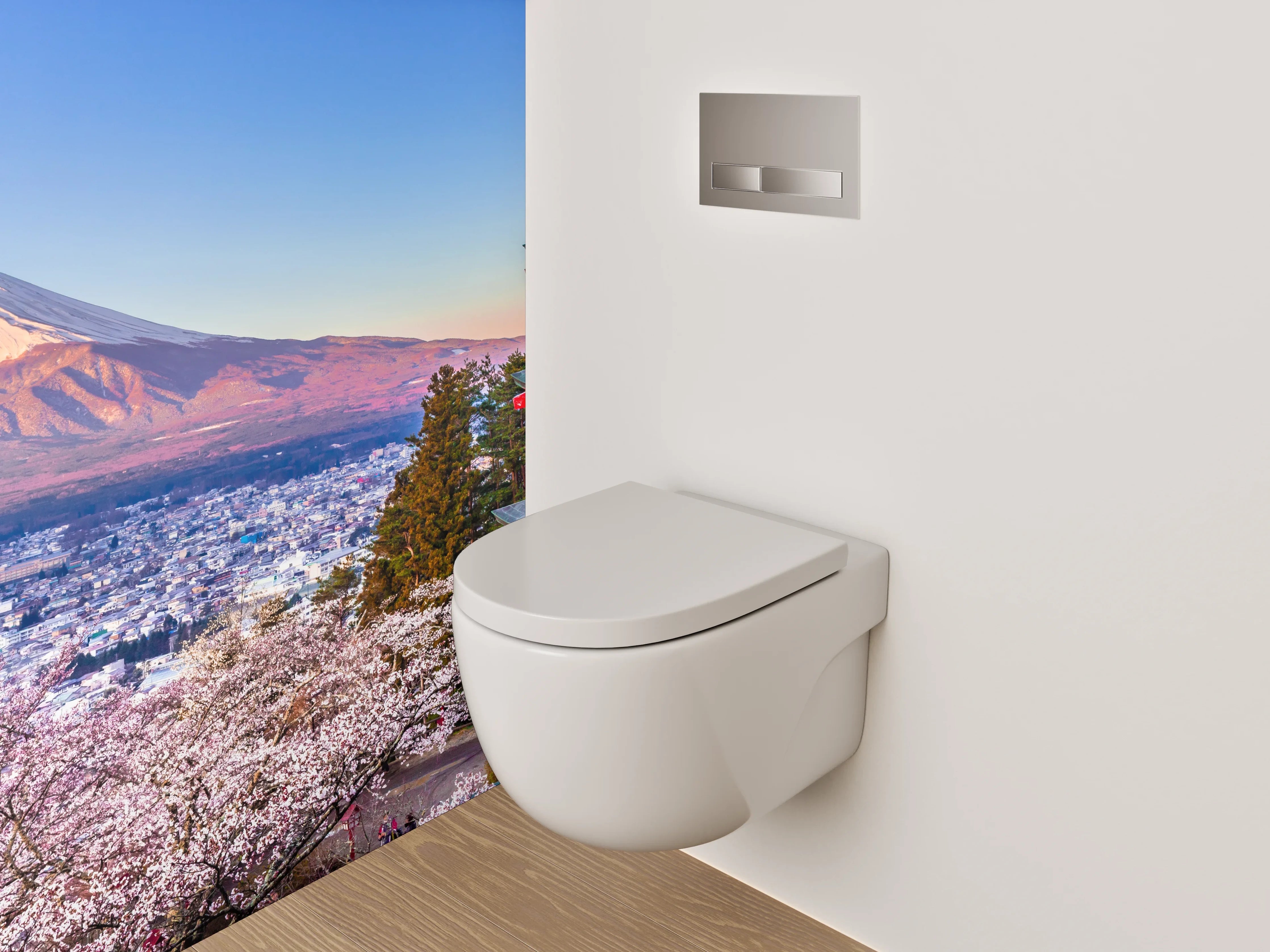 WC-Rückwand - Japanische Landschaft: Fuji & Kirschblüte