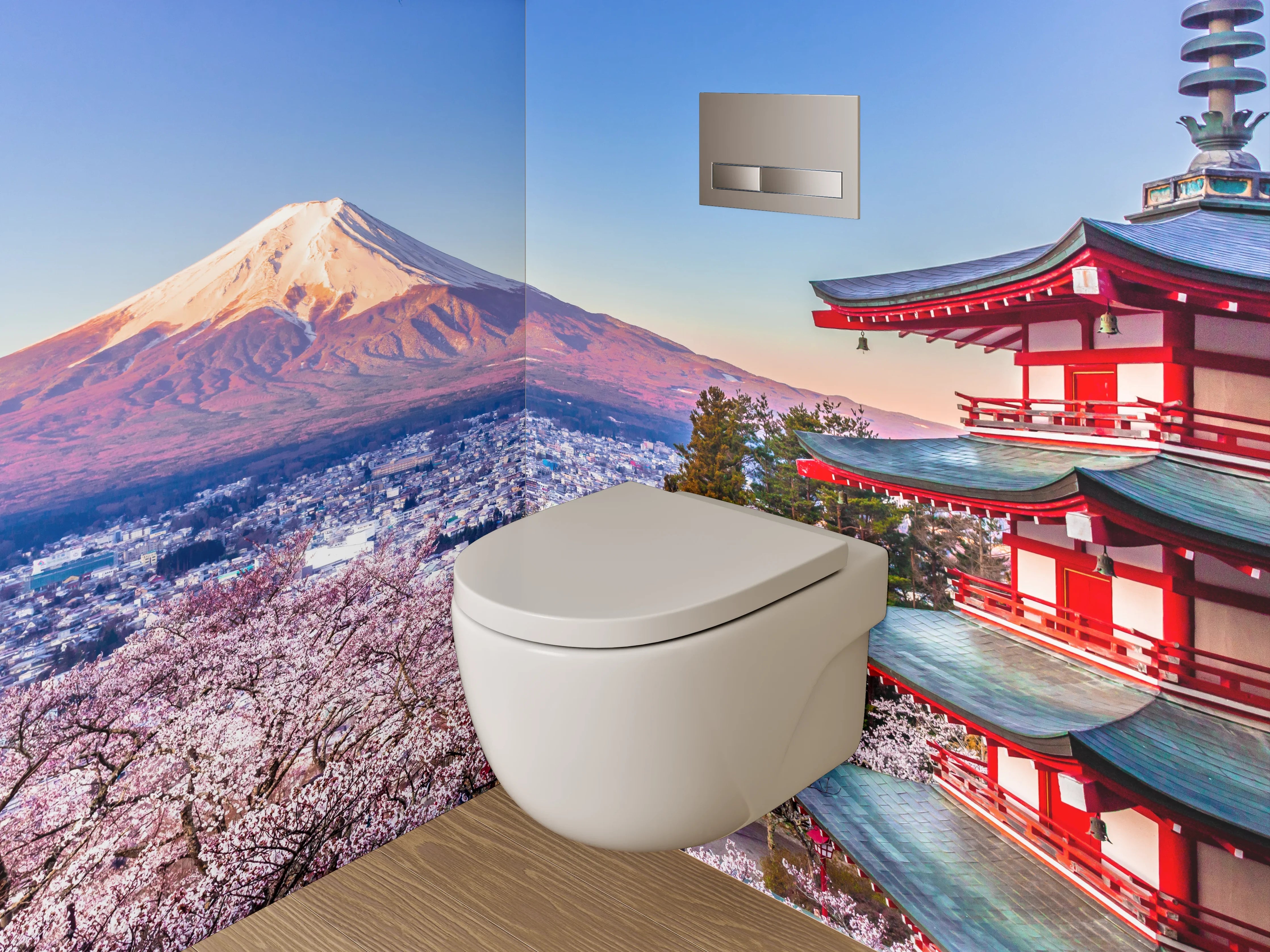 WC-Rückwand - Japanische Landschaft: Fuji & Kirschblüte