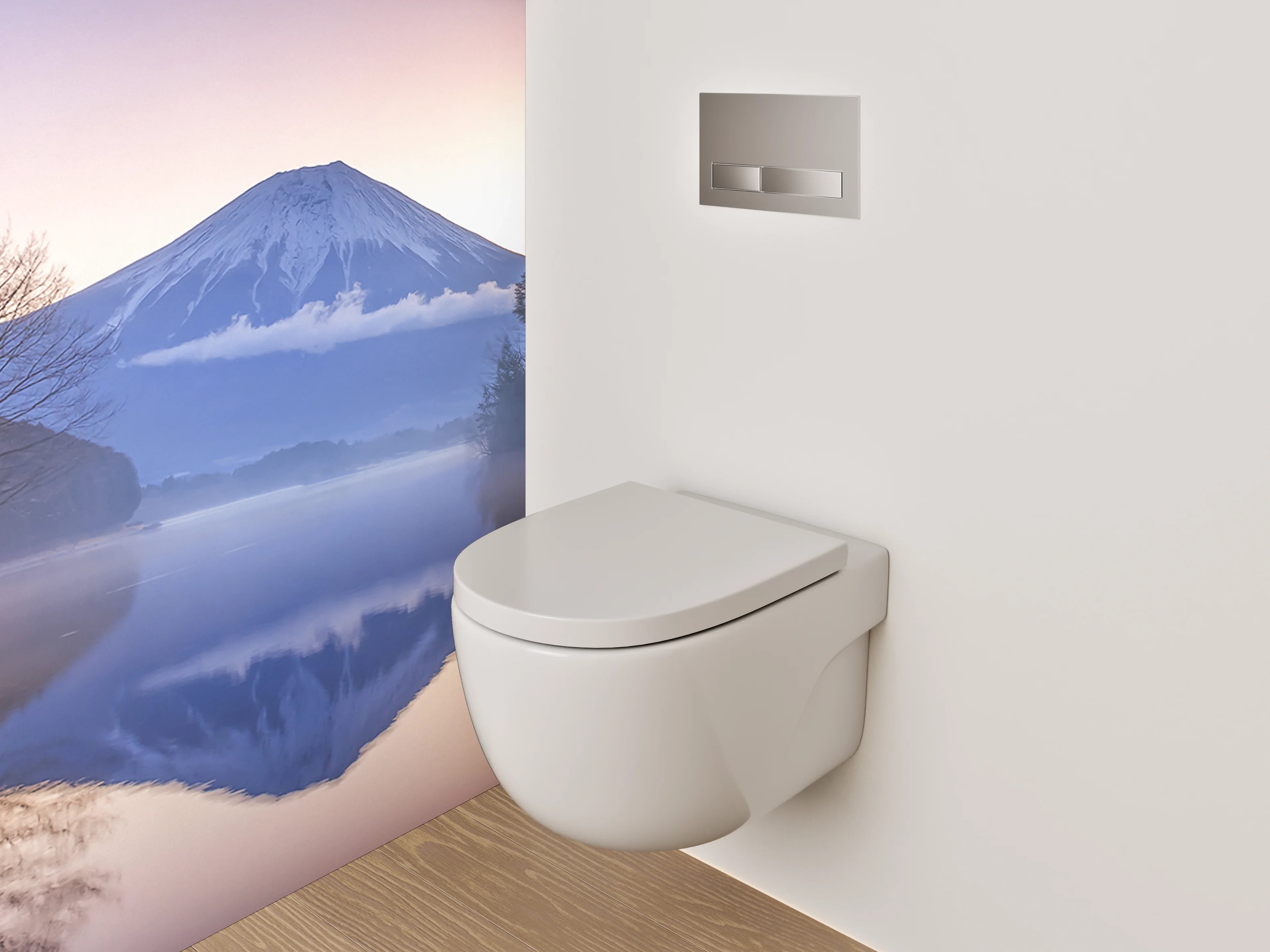 WC-Rückwand - Japanischer Bergsee mit Fuji im Morgennebel