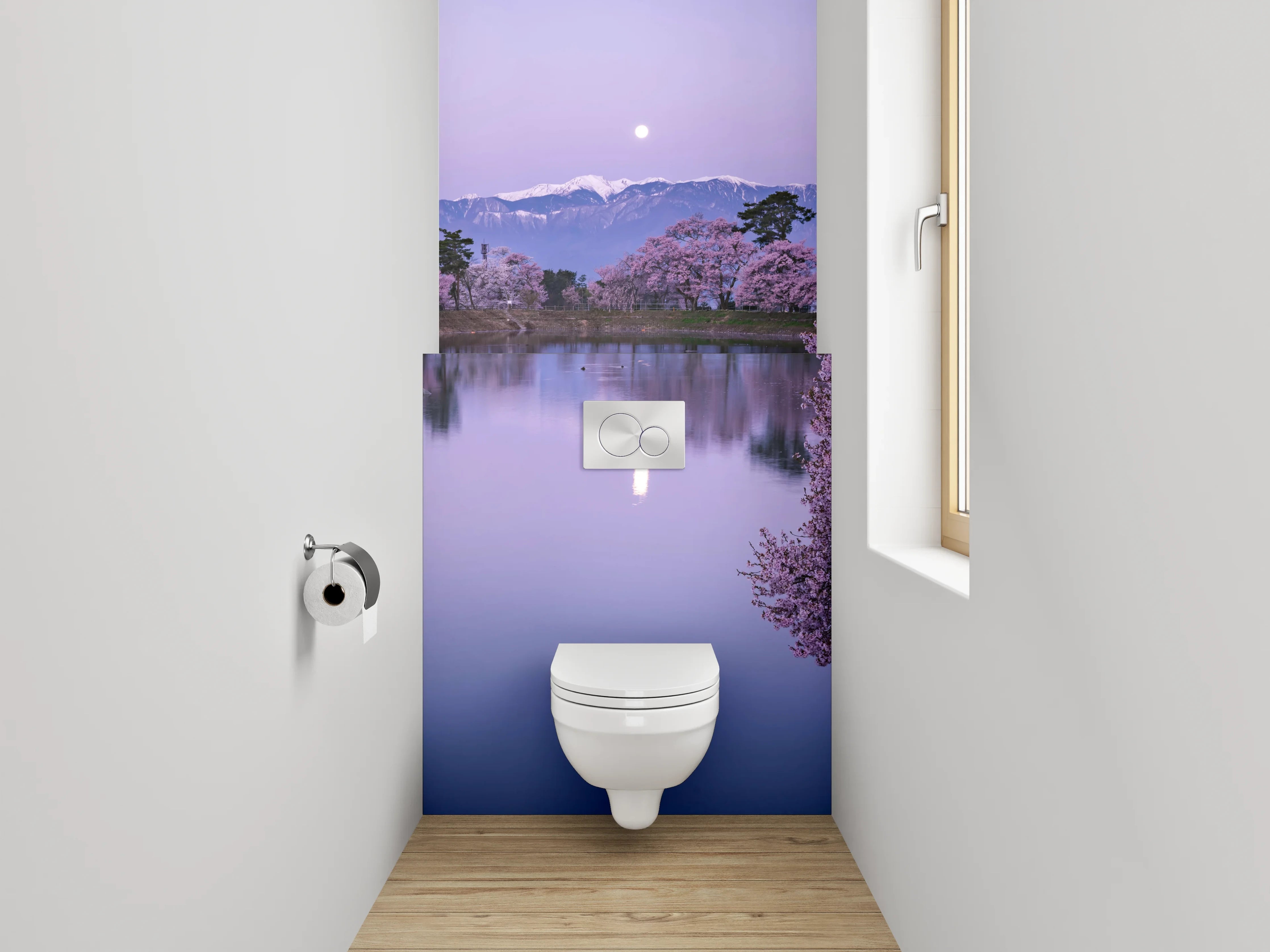 WC-Rückwand - Japanischer Frühlingssee mit Kirschblüte