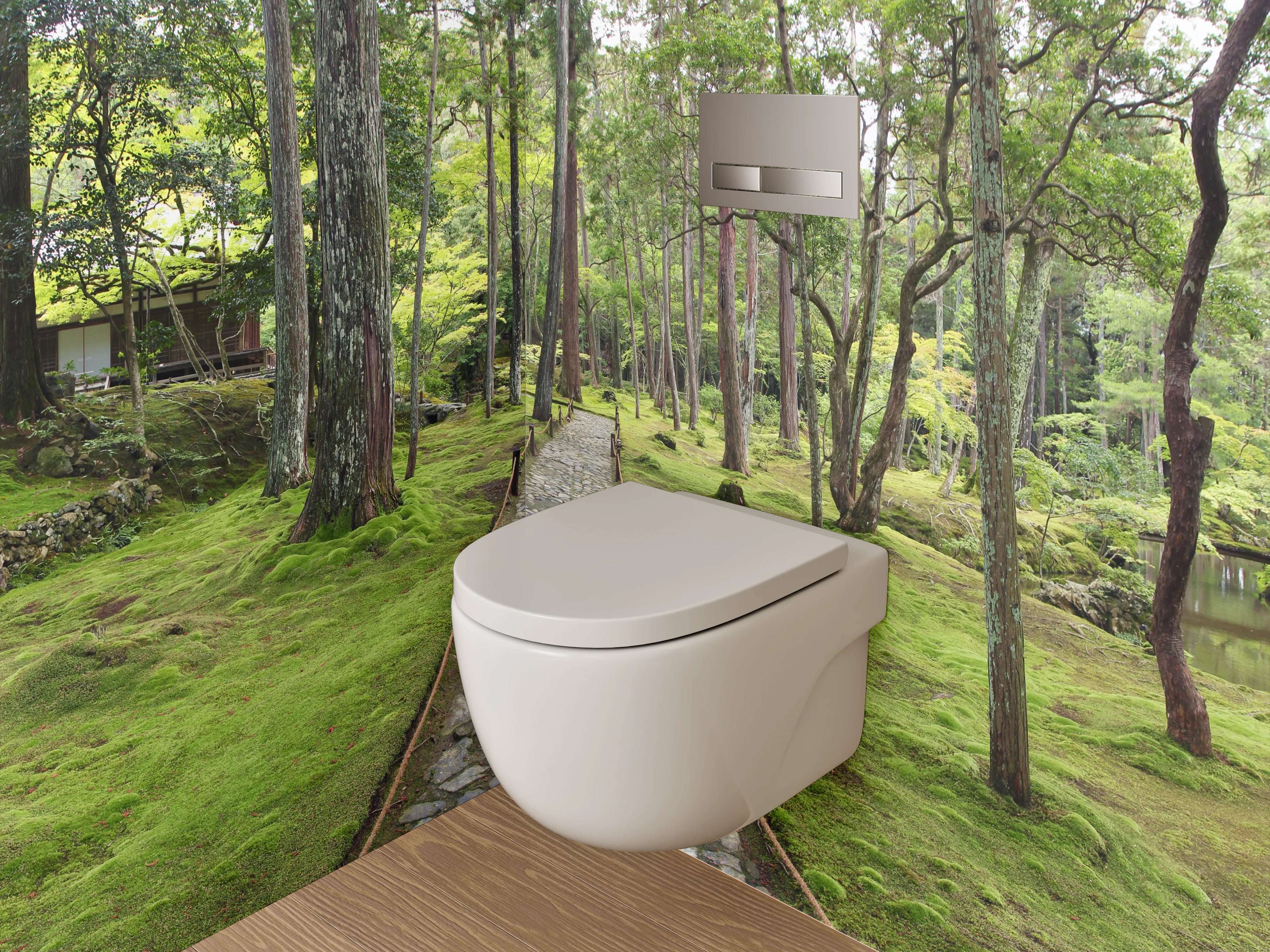 WC-Rückwand - Japanischer Zen-Garten Waldweg Panorama