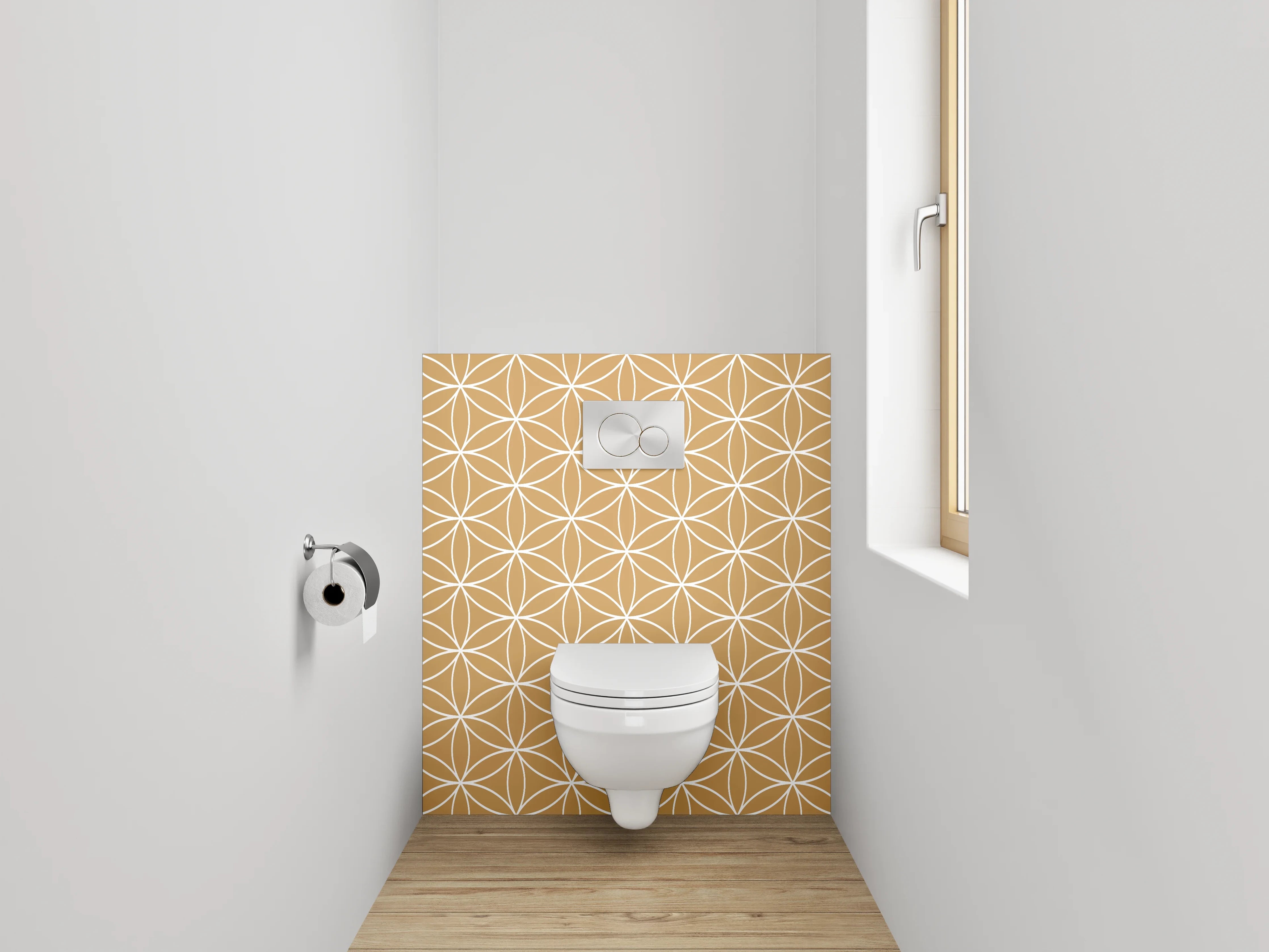 WC-Rückwand - Japanisches Asanoha Muster Beige Weiß