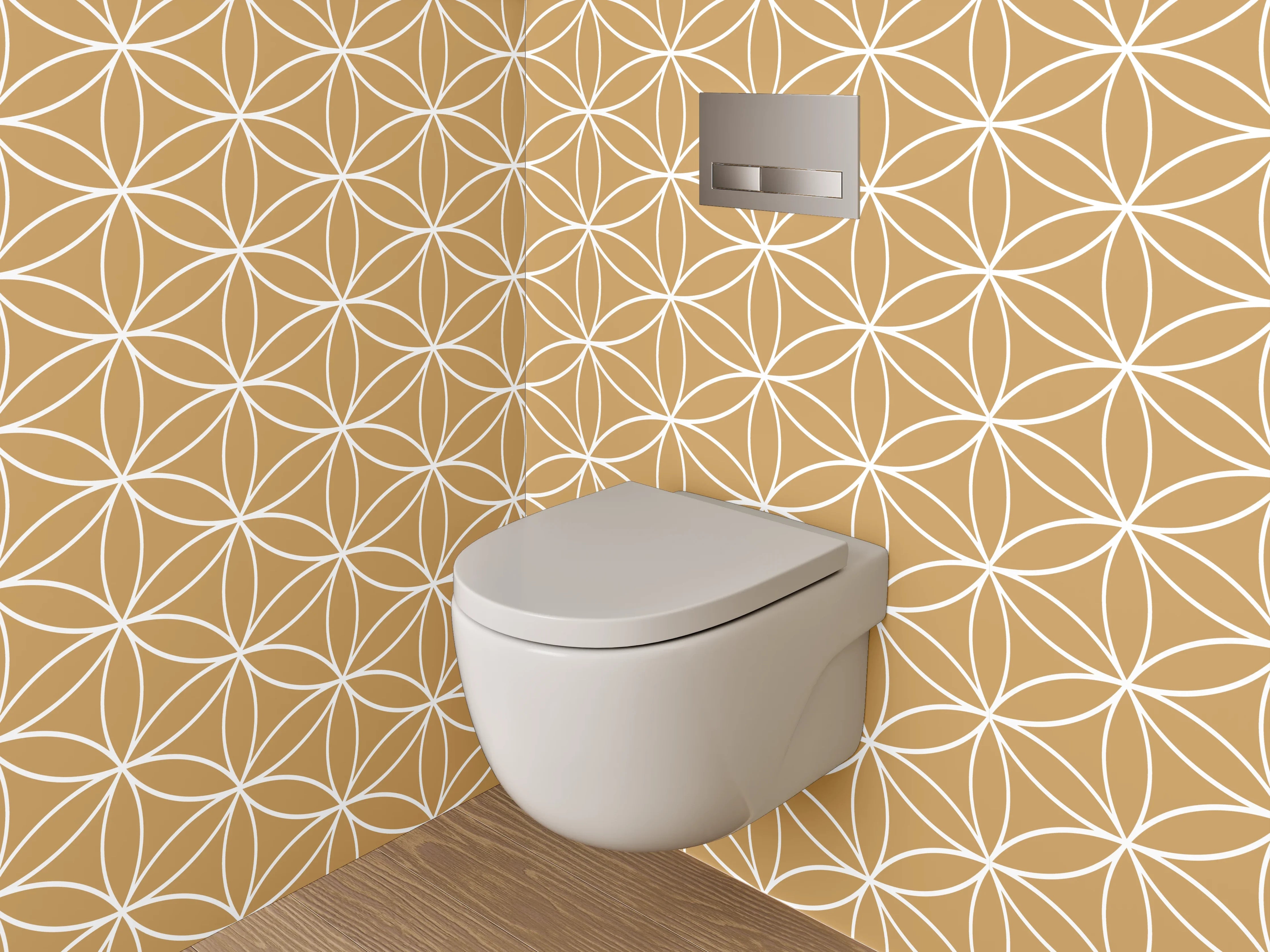 WC-Rückwand - Japanisches Asanoha Muster Beige Weiß