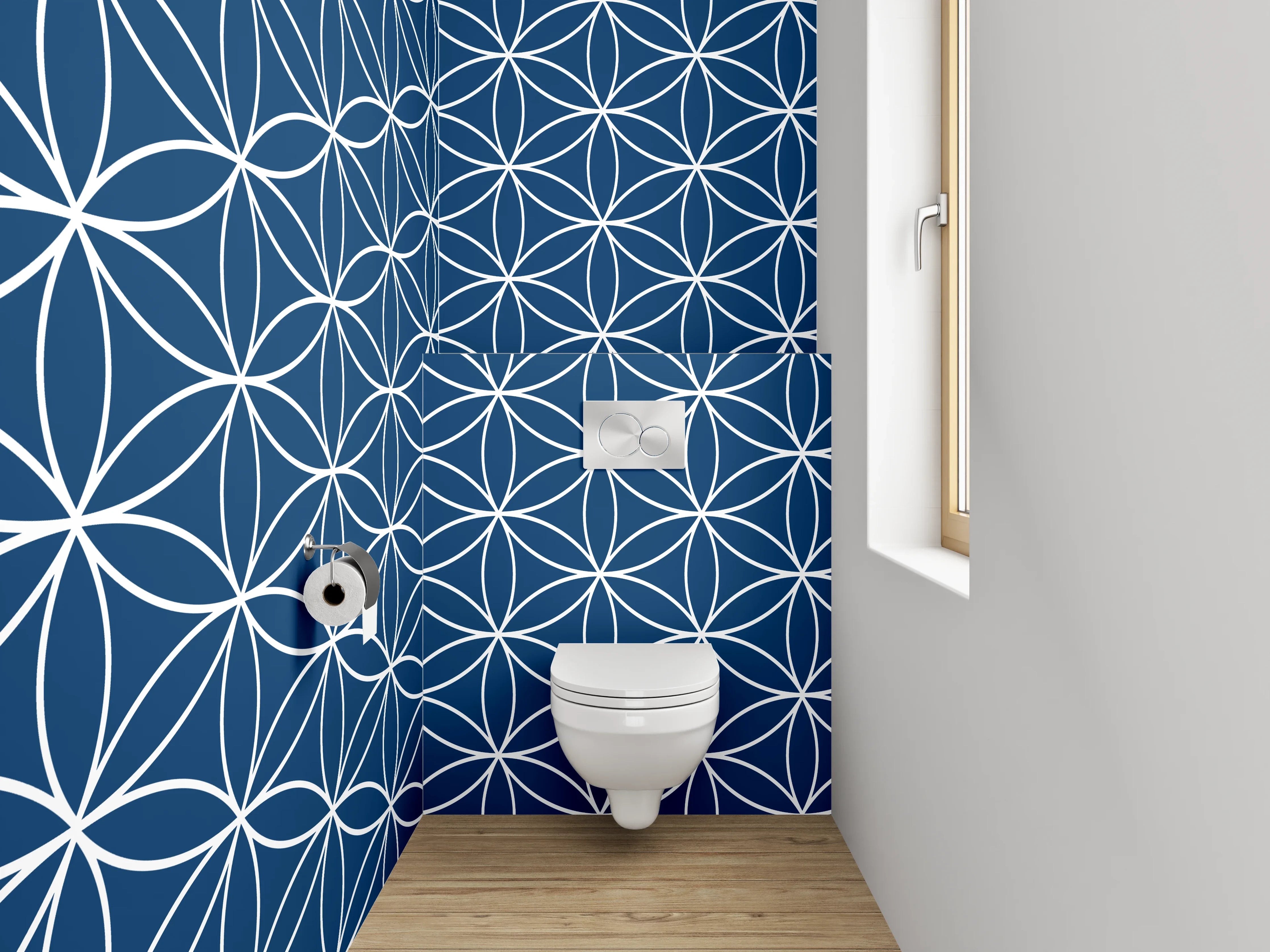 WC-Rückwand - Japanisches Asanoha-Muster Blau Weiß