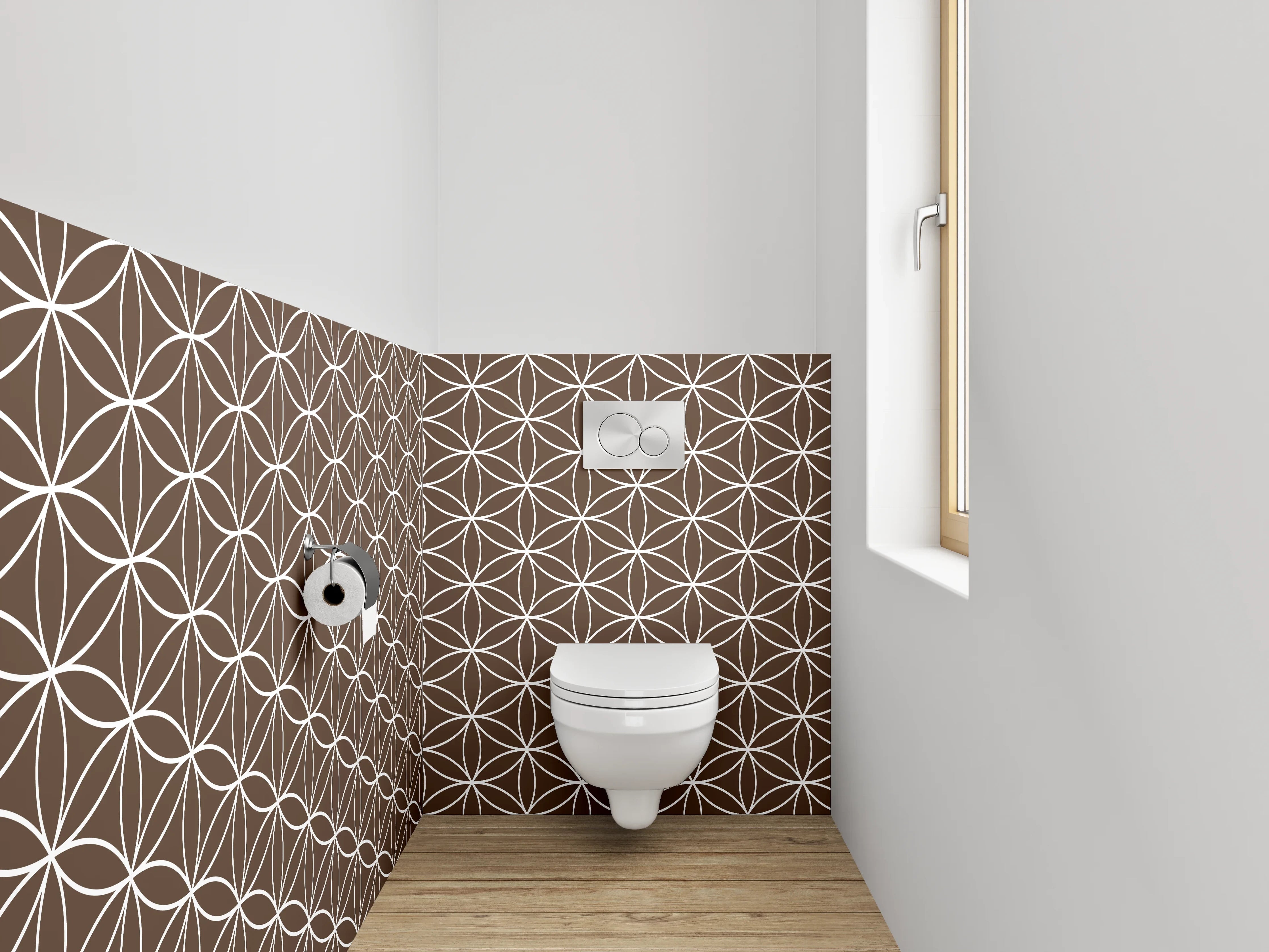 WC-Rückwand - Japanisches Asanoha-Muster Braun Weiß