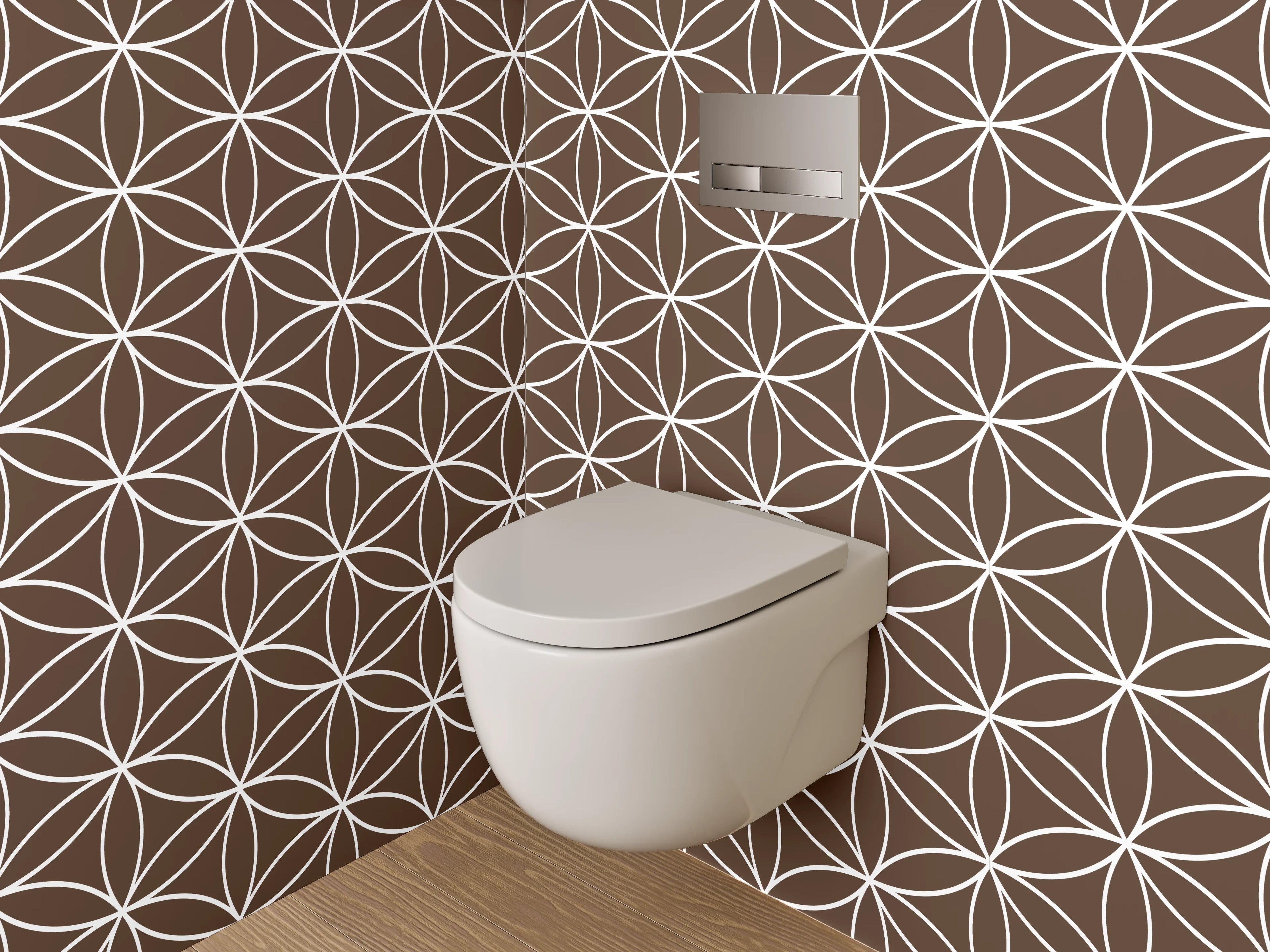 WC-Rückwand - Japanisches Asanoha-Muster Braun Weiß