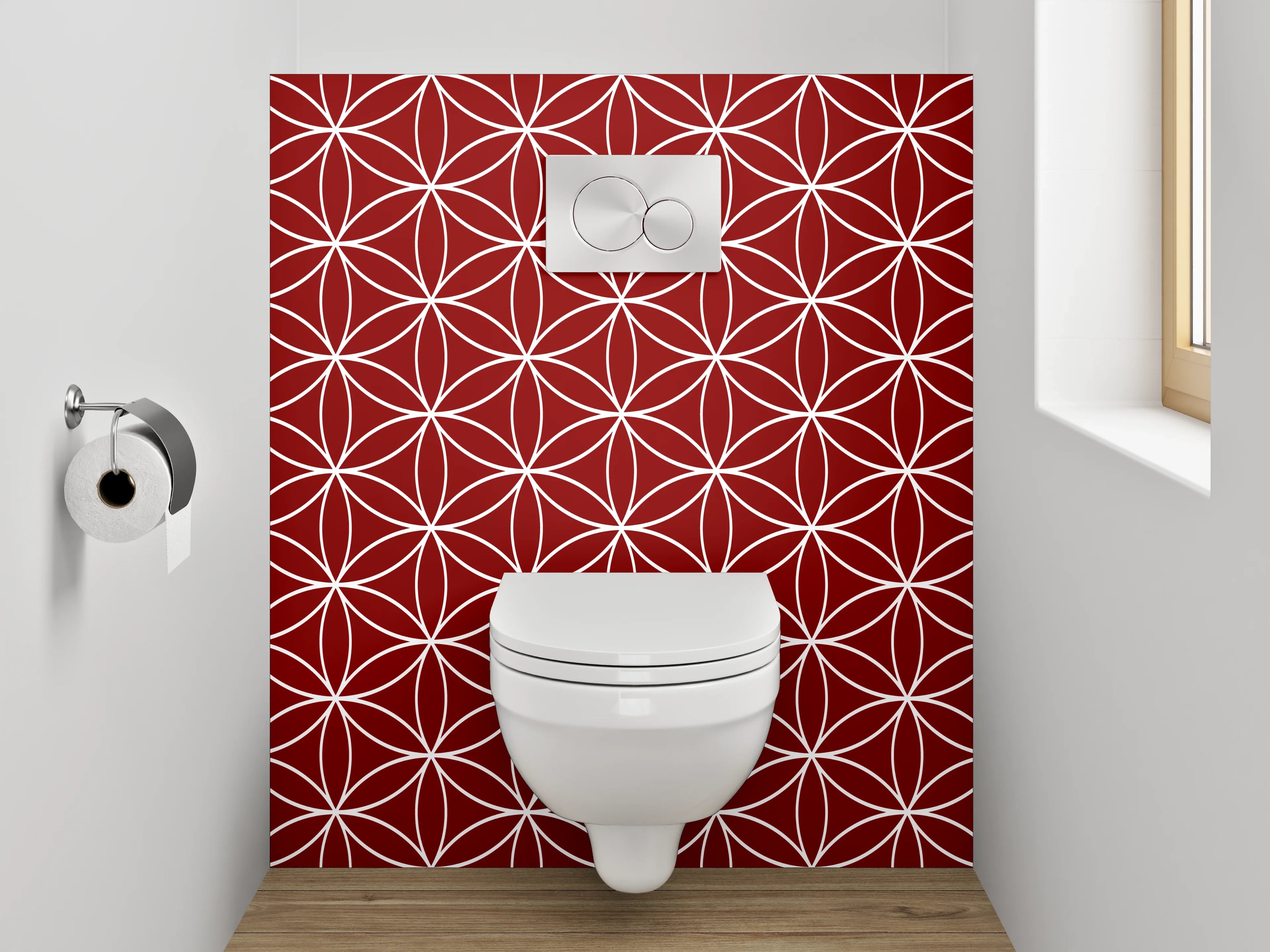 WC-Rückwand - Japanisches Asanoha-Muster Rot Weiß