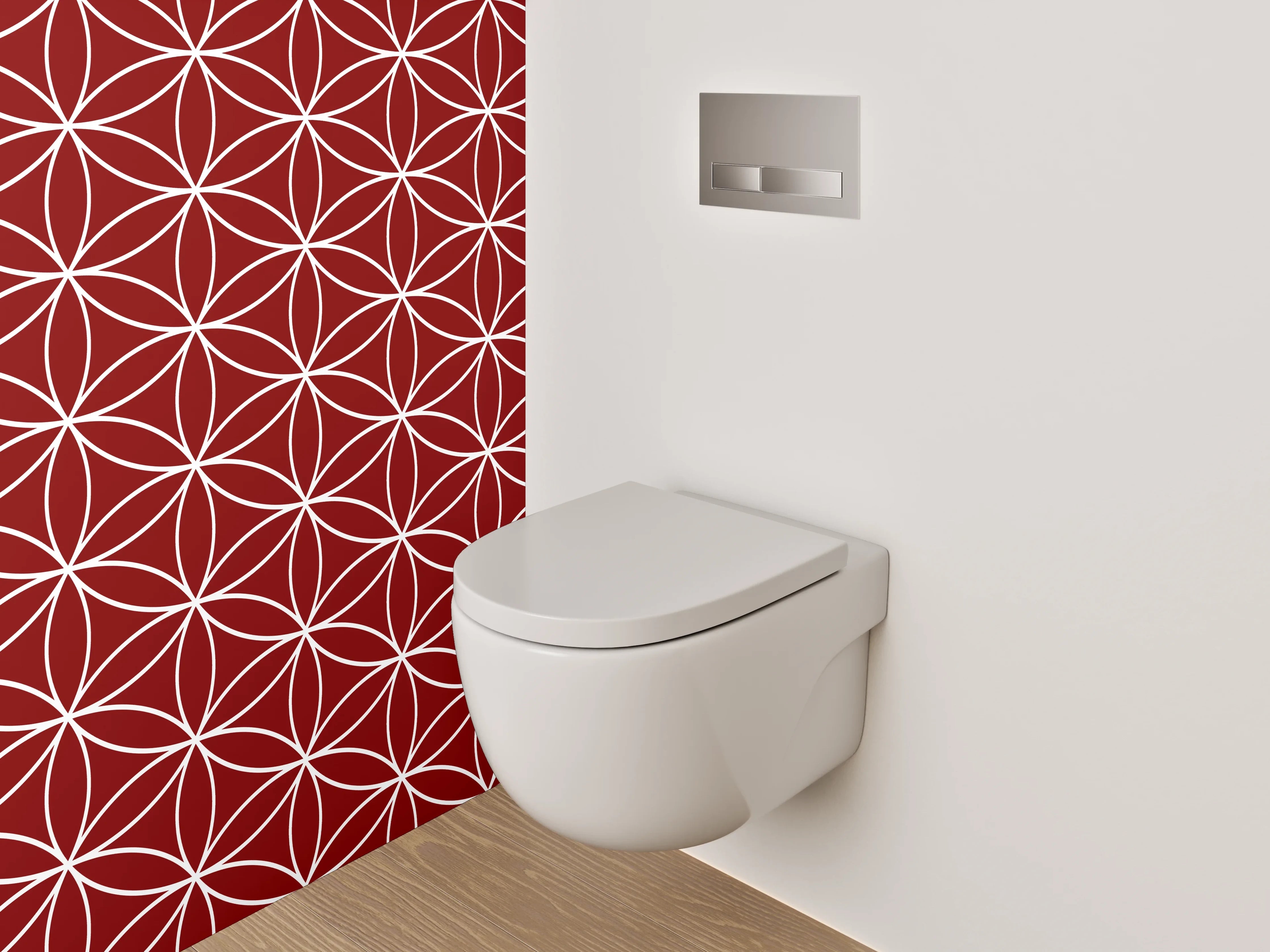 WC-Rückwand - Japanisches Asanoha-Muster Rot Weiß