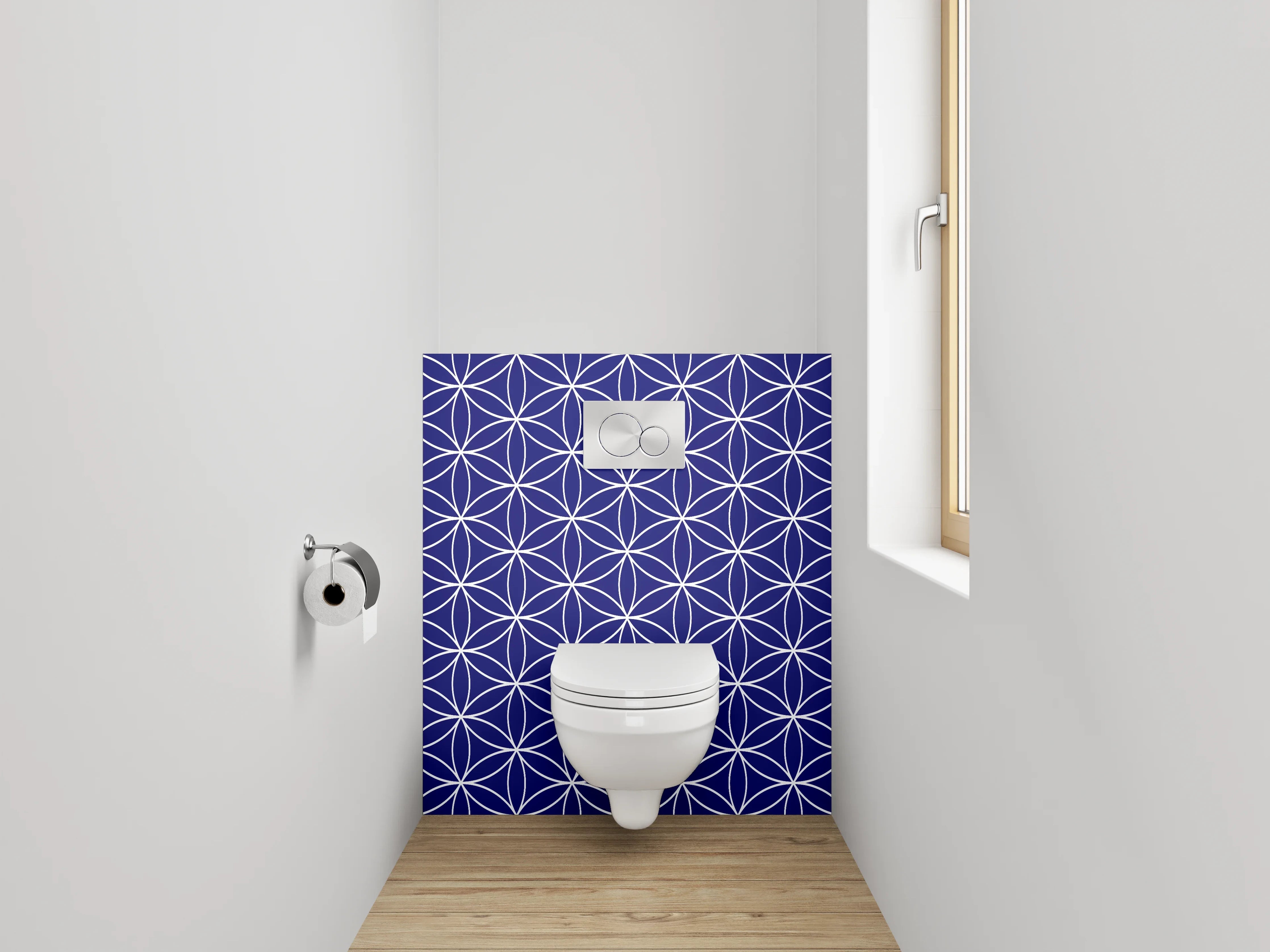 WC-Rückwand - Japanisches Asanoha-Muster dunkelblau weiß