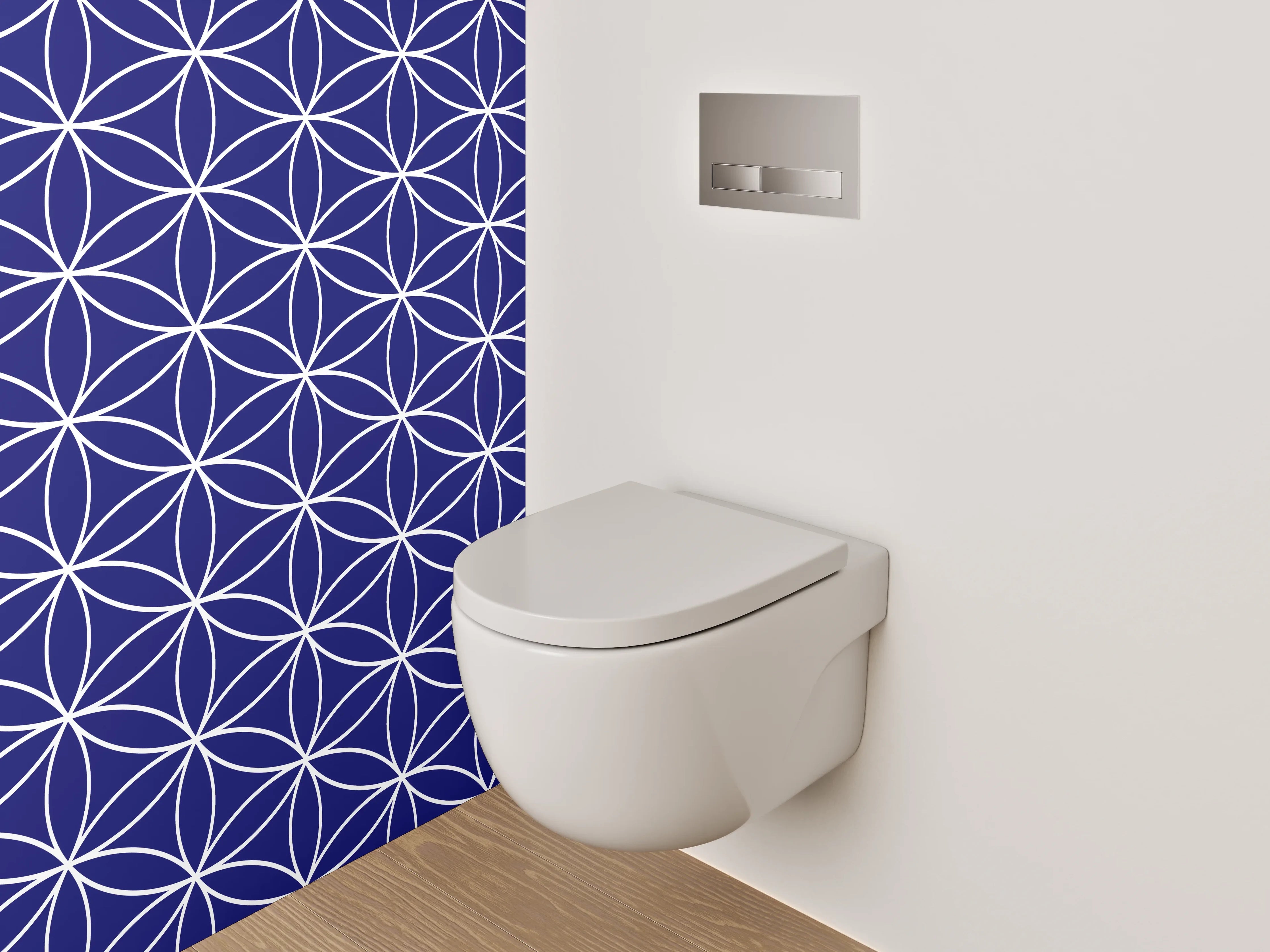 WC-Rückwand - Japanisches Asanoha-Muster dunkelblau weiß