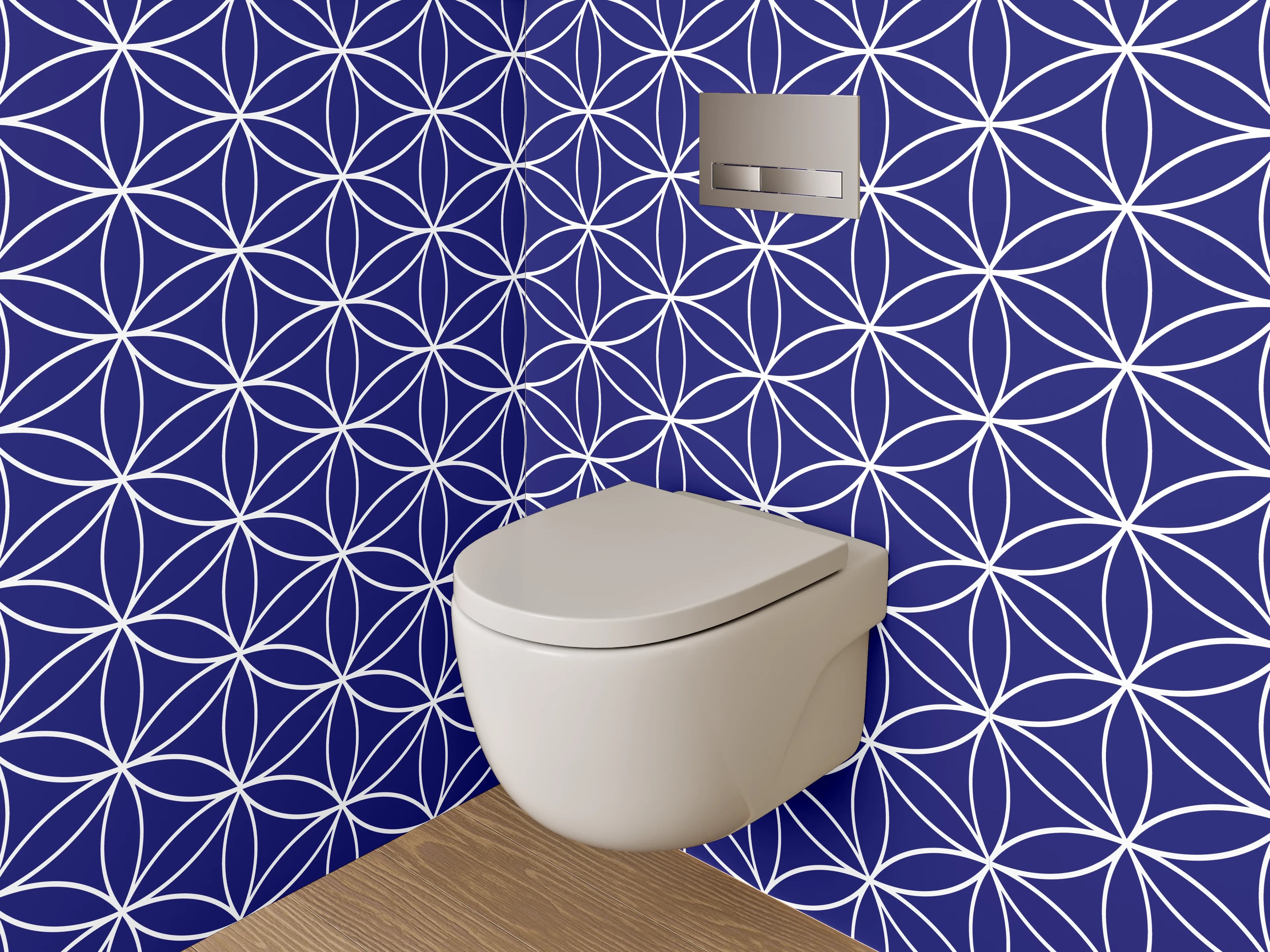 WC-Rückwand - Japanisches Asanoha-Muster dunkelblau weiß
