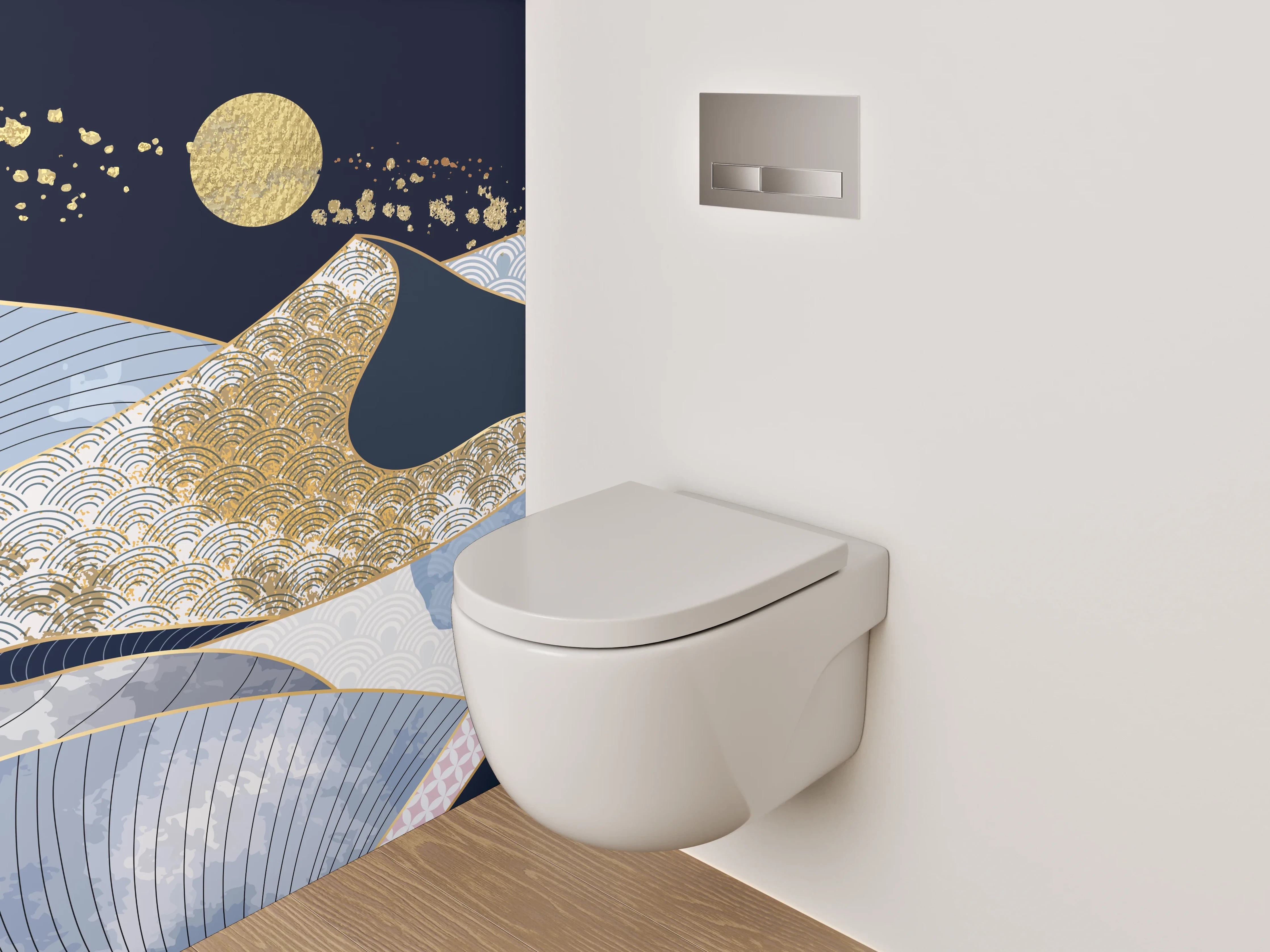 WC-Rückwand - Japanisches Bergpanorama im Art-Stil
