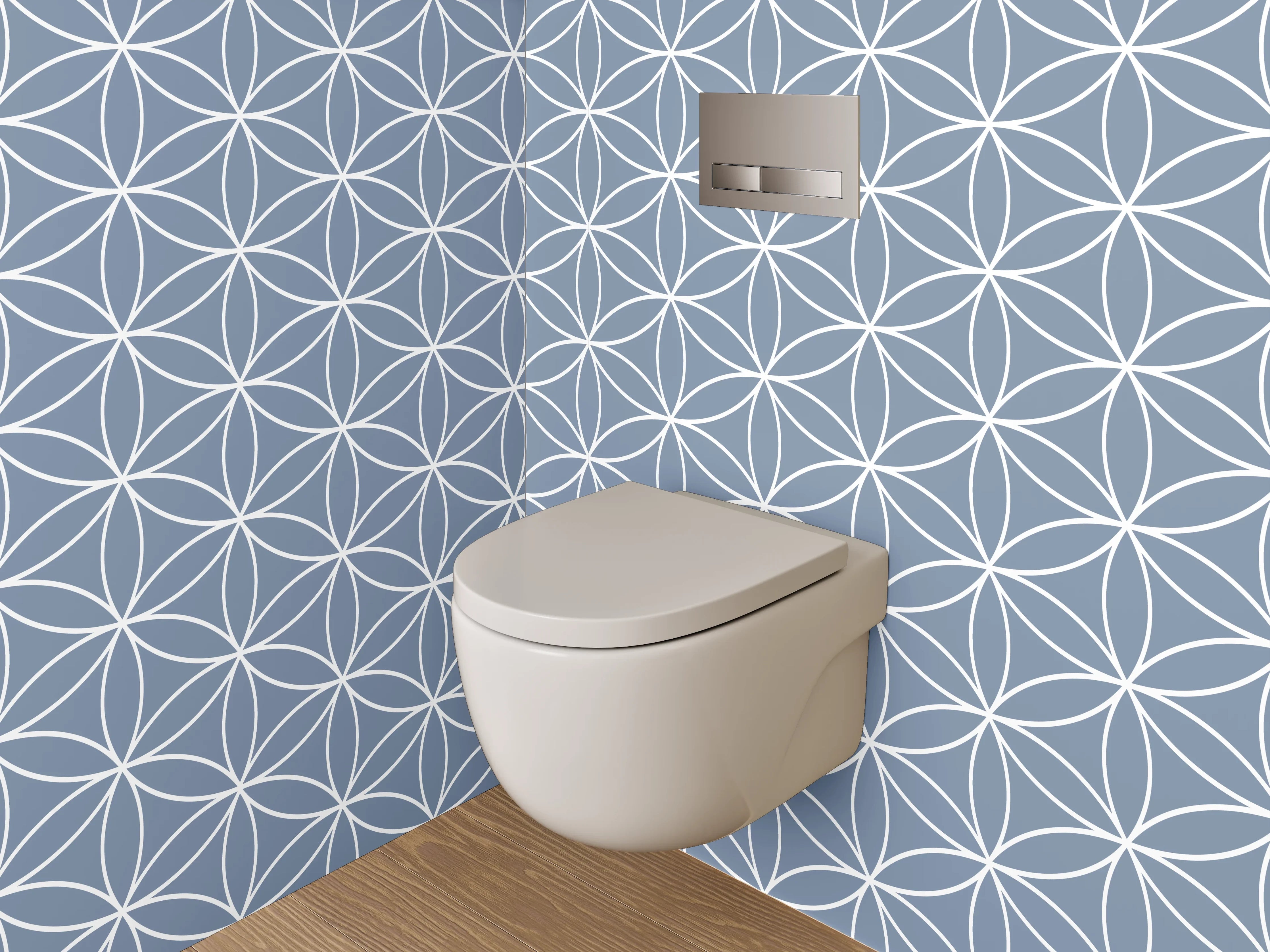 WC-Rückwand - Japanisches Blütenmuster in Blau-Weiß