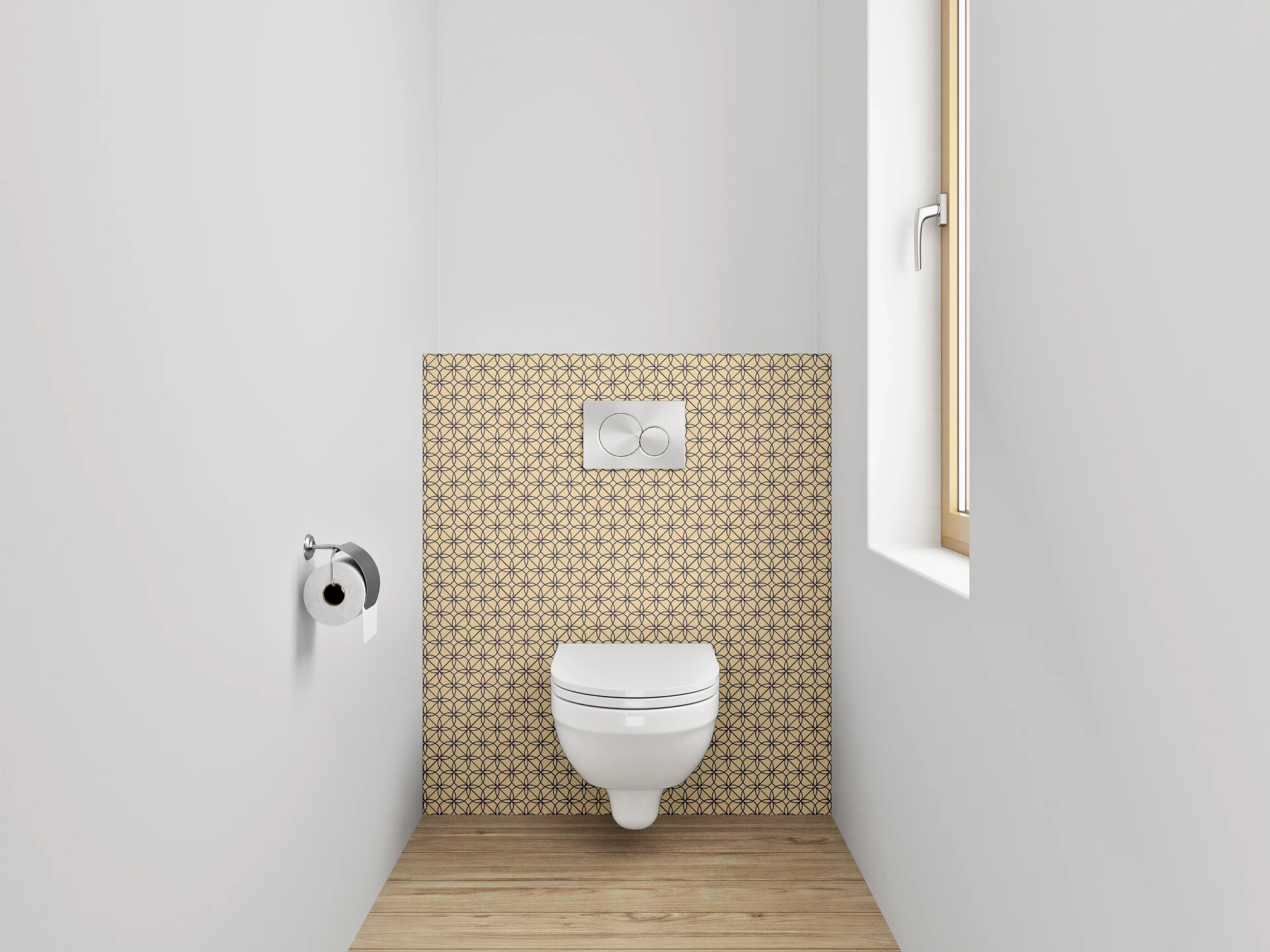 WC-Rückwand - Japanisches Blumenmuster Geometrie Beige