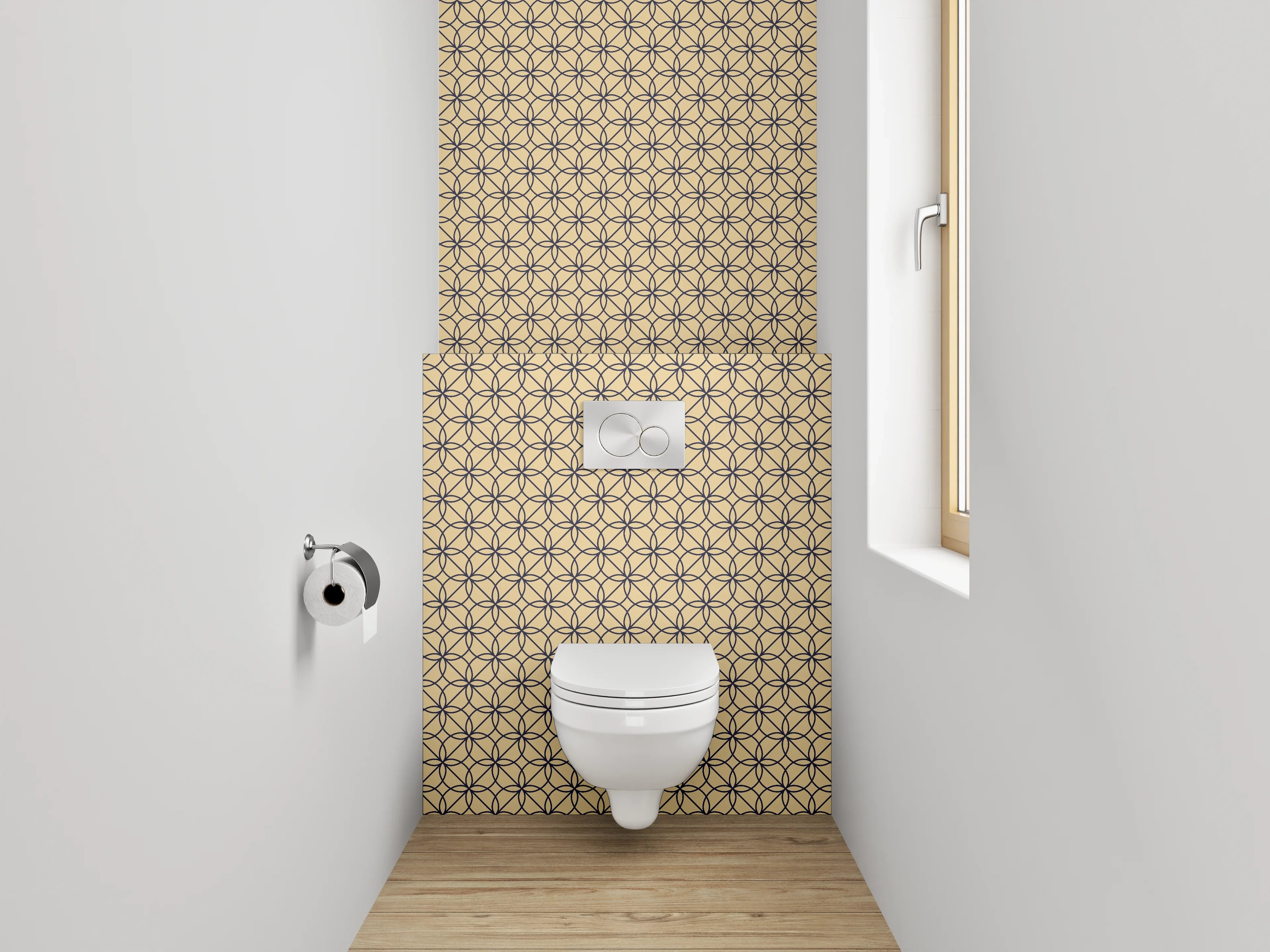 WC-Rückwand - Japanisches Blumenmuster Geometrie Beige