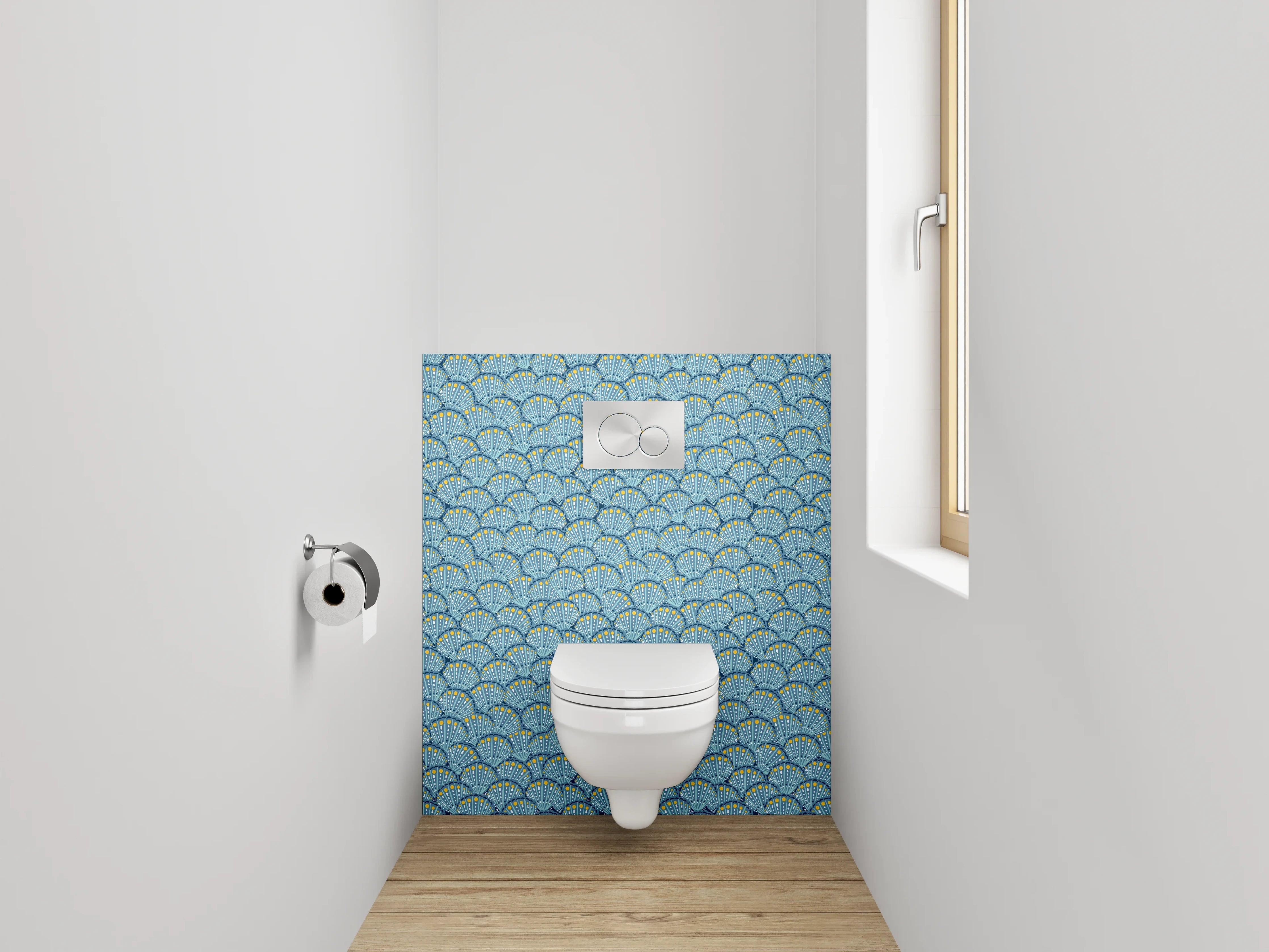 WC-Rückwand - Japanisches Fächer-Muster Blau Gelb