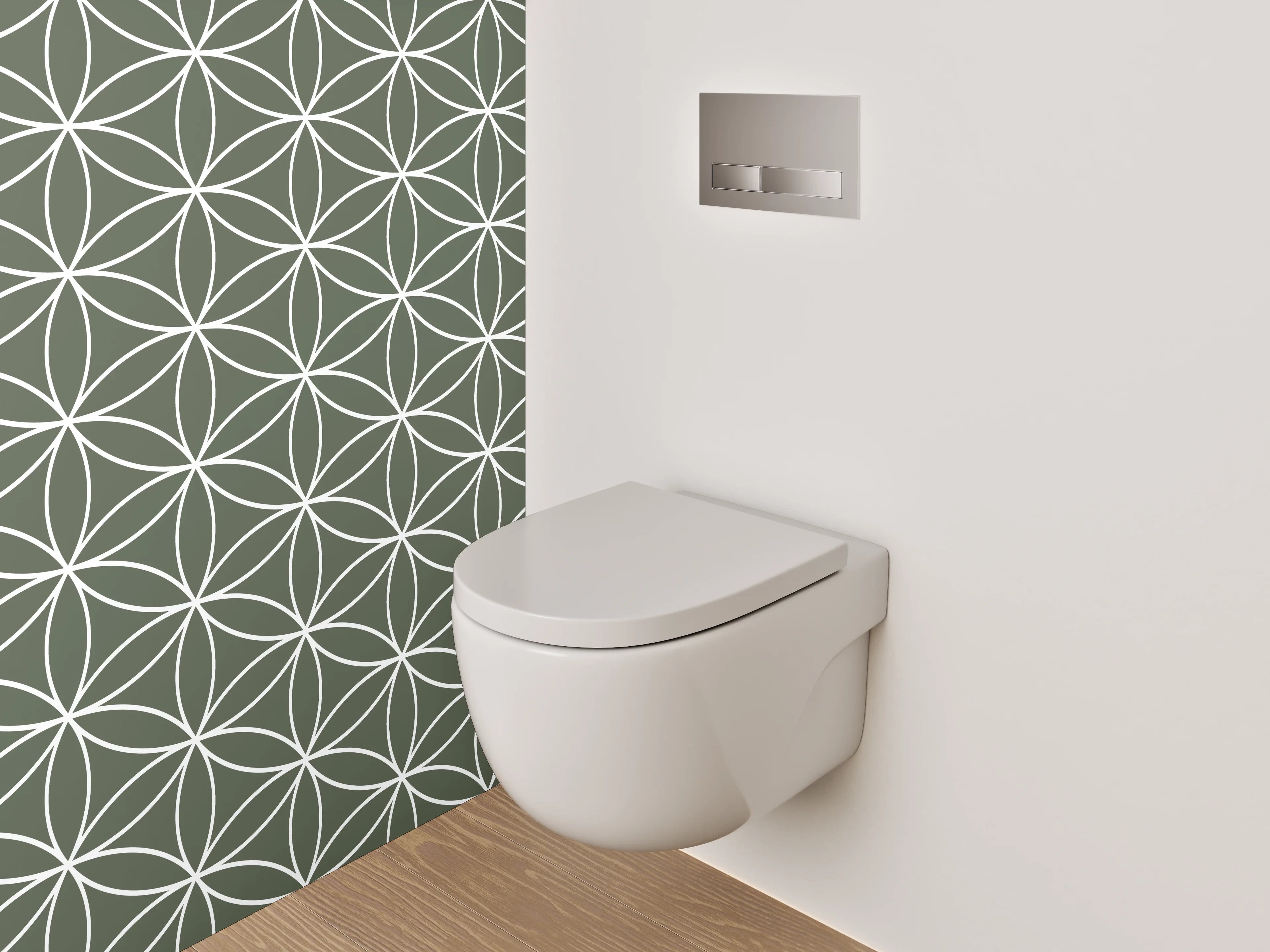 WC-Rückwand - Japanisches Seigaiha Muster Olivgrün Weiß