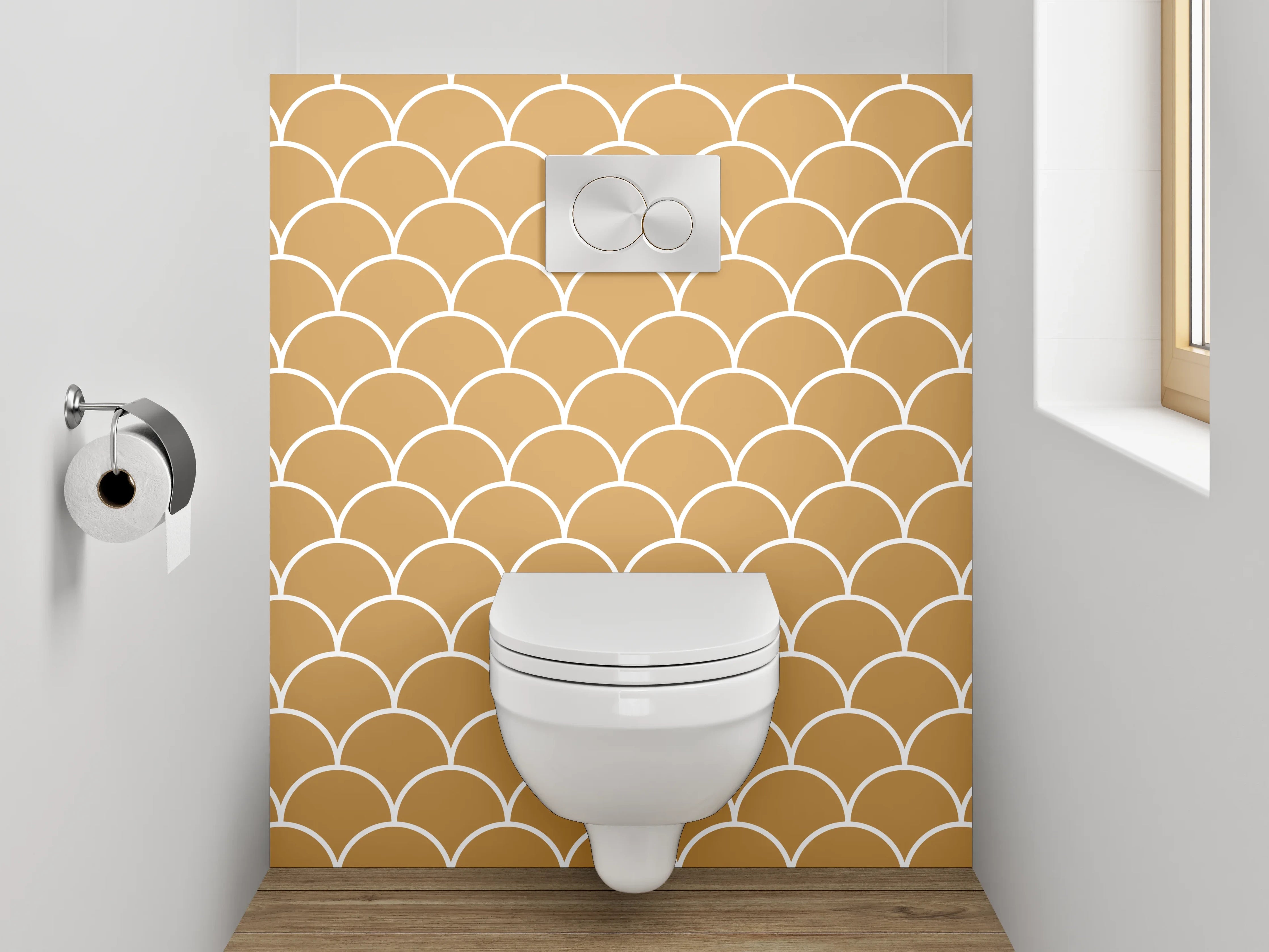 WC-Rückwand - Japanisches Wellenmuster Beige Weiß