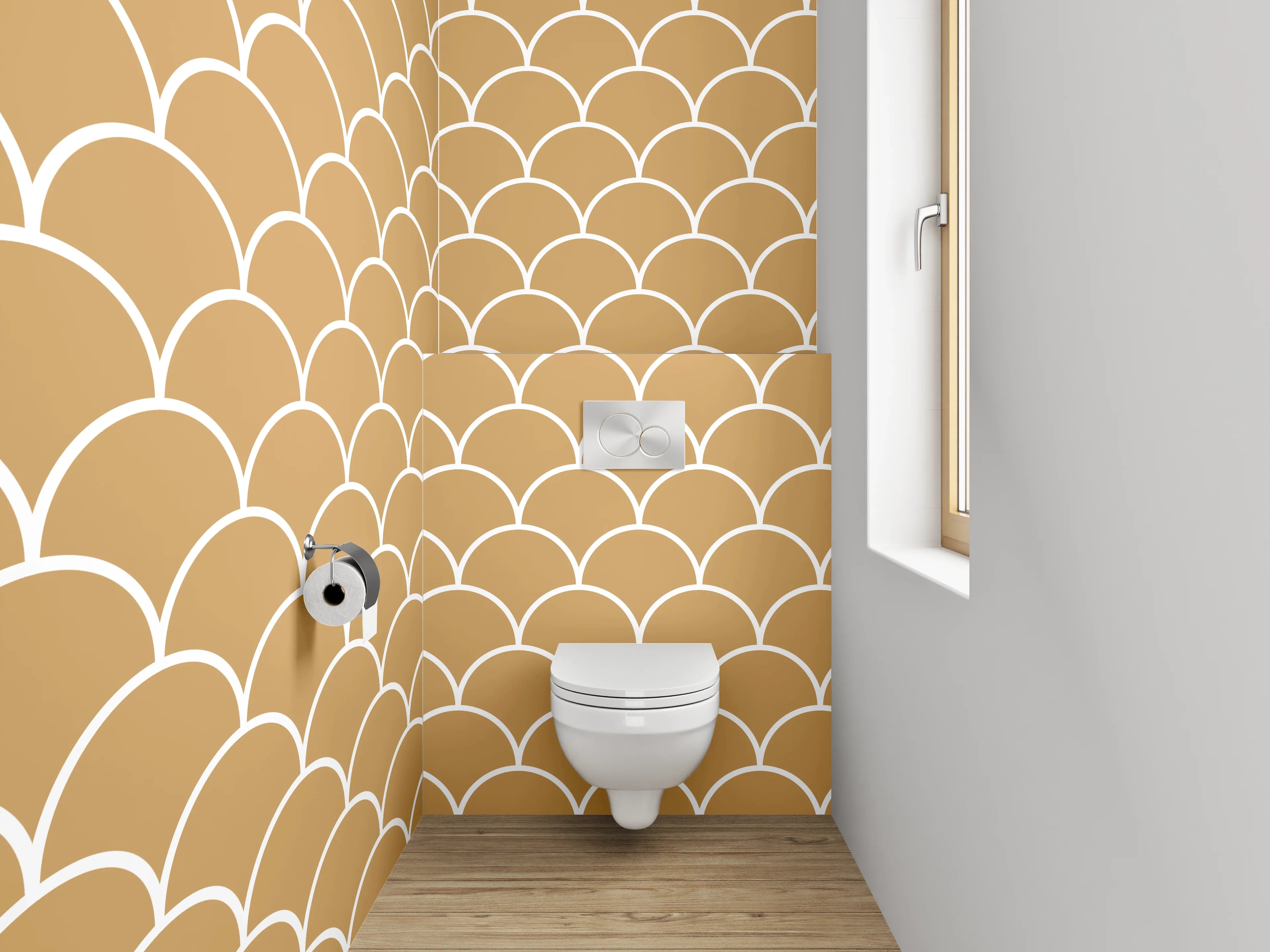 WC-Rückwand - Japanisches Wellenmuster Beige Weiß