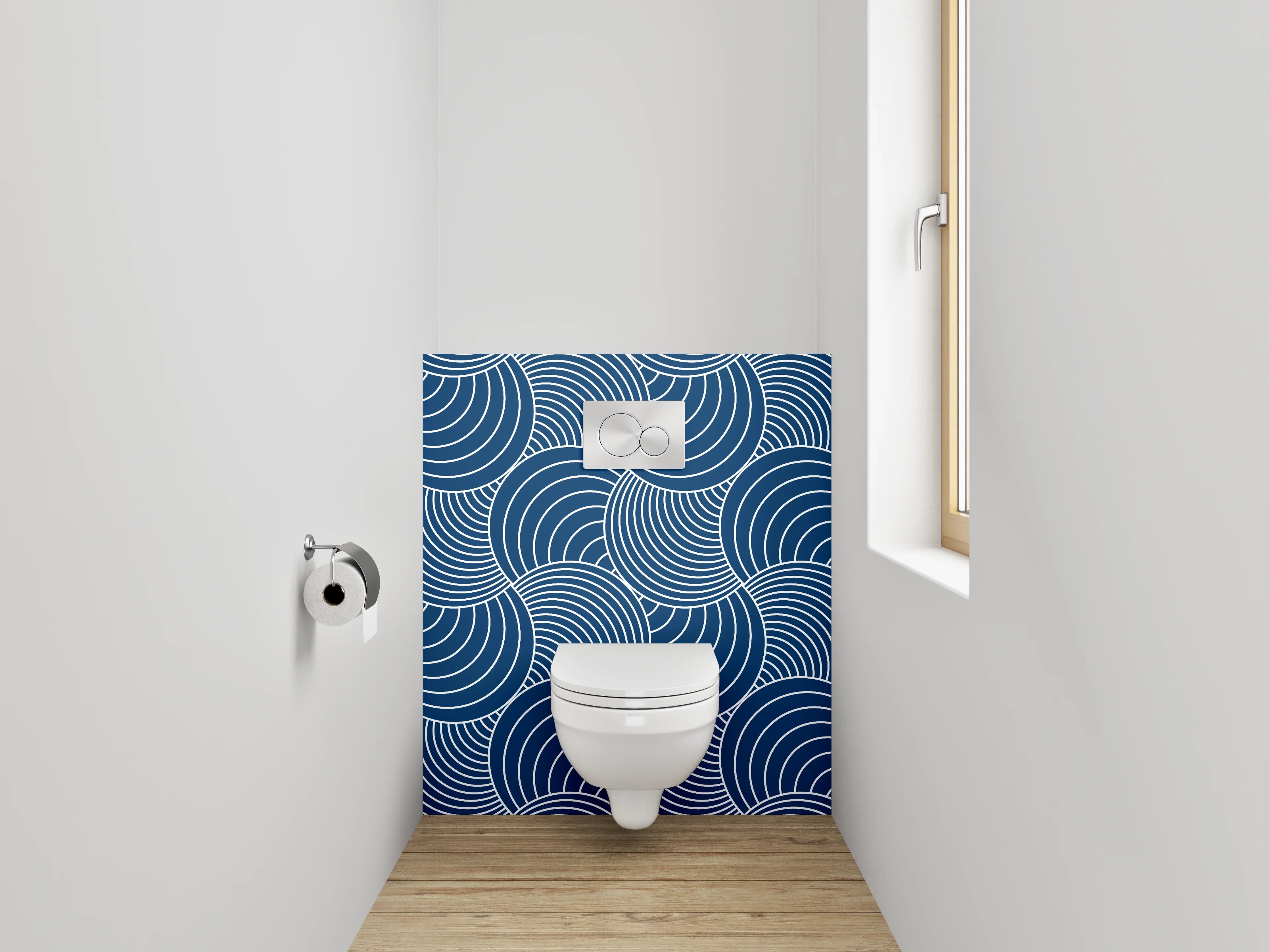 WC-Rückwand - Japanisches Wellenmuster Blau Weiß