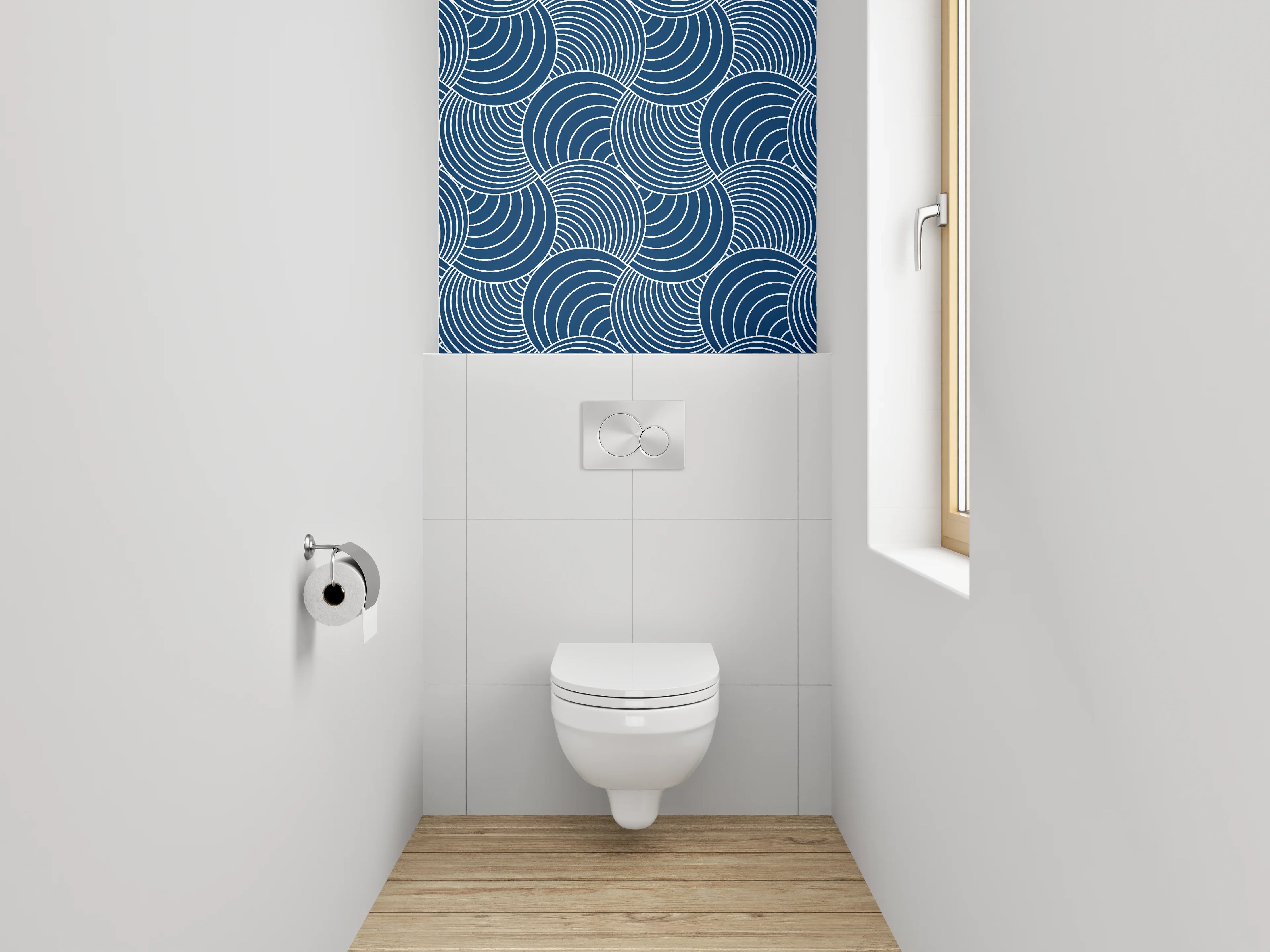 WC-Rückwand - Japanisches Wellenmuster Blau Weiß