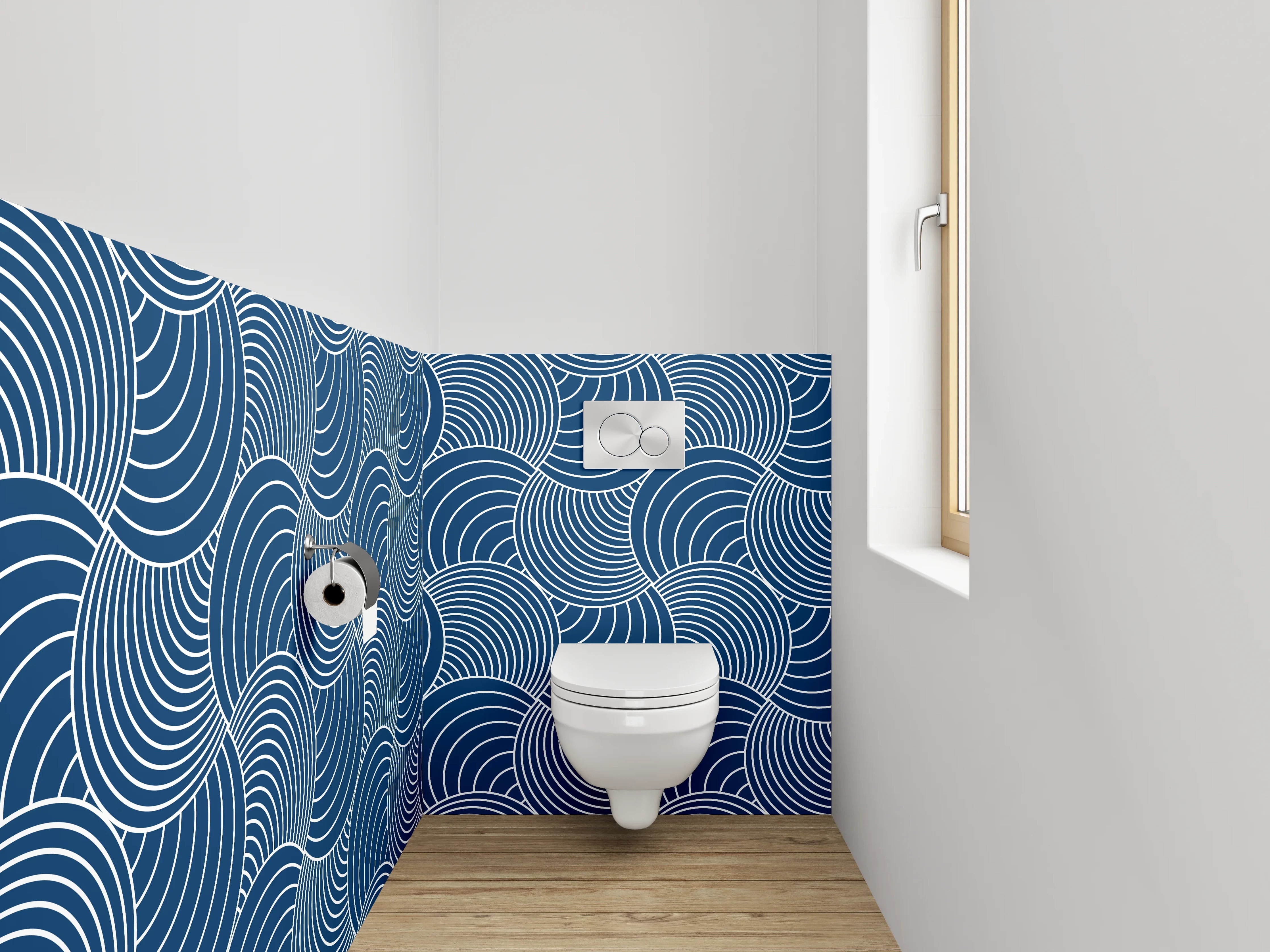 WC-Rückwand - Japanisches Wellenmuster Blau Weiß