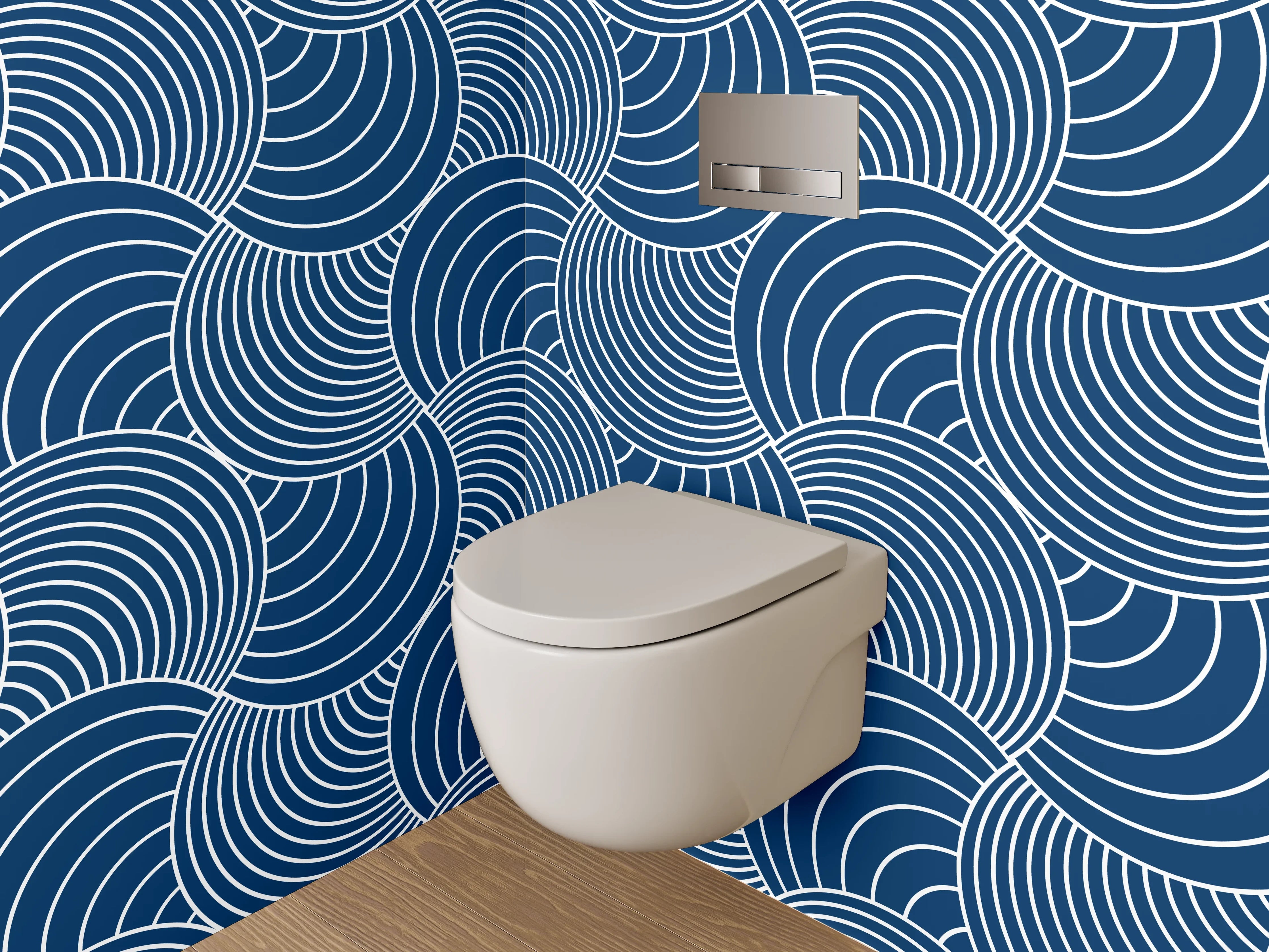WC-Rückwand - Japanisches Wellenmuster Blau Weiß
