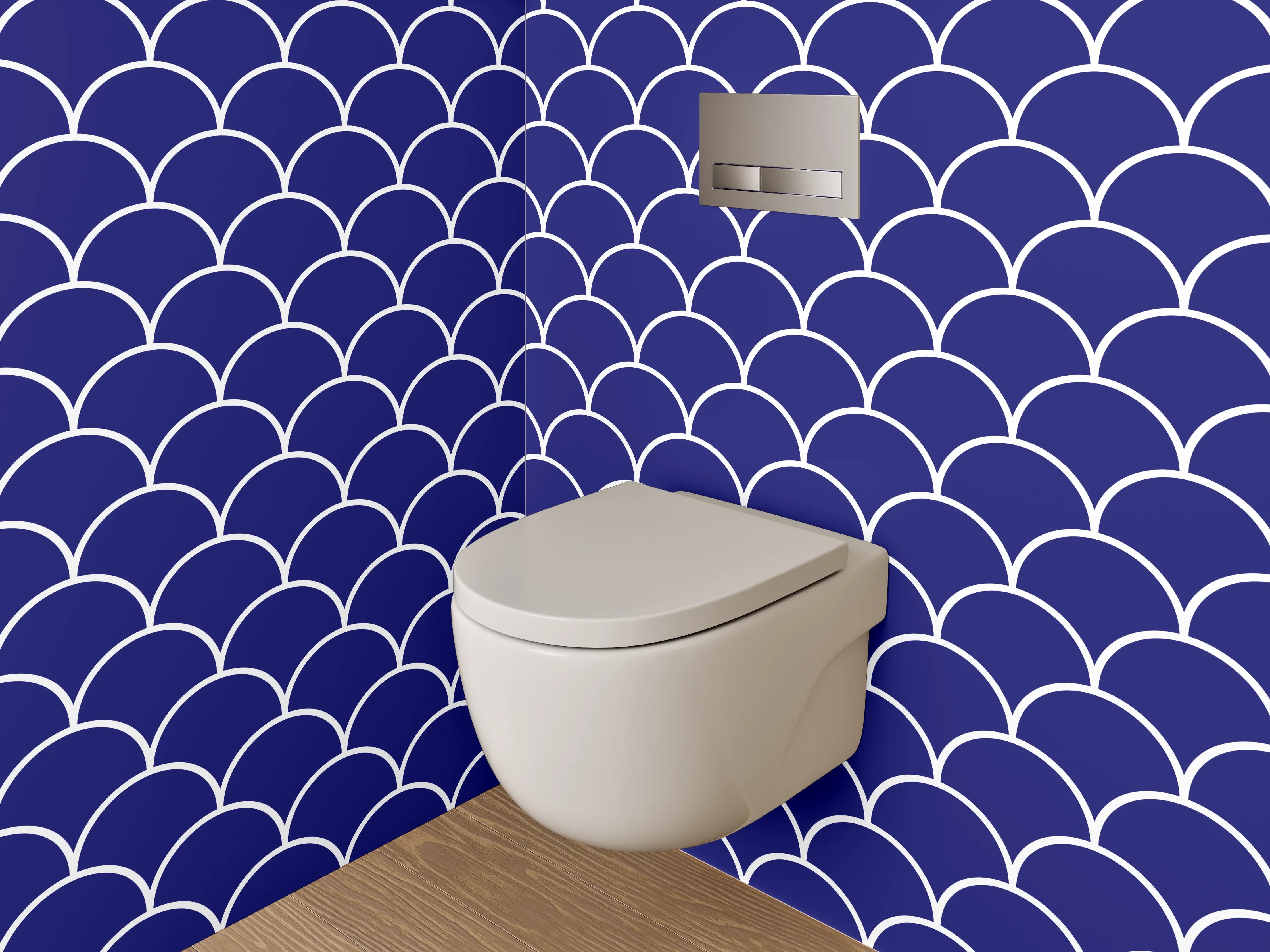 WC-Rückwand - Japanisches Wellenmuster Dunkelblau Weiß