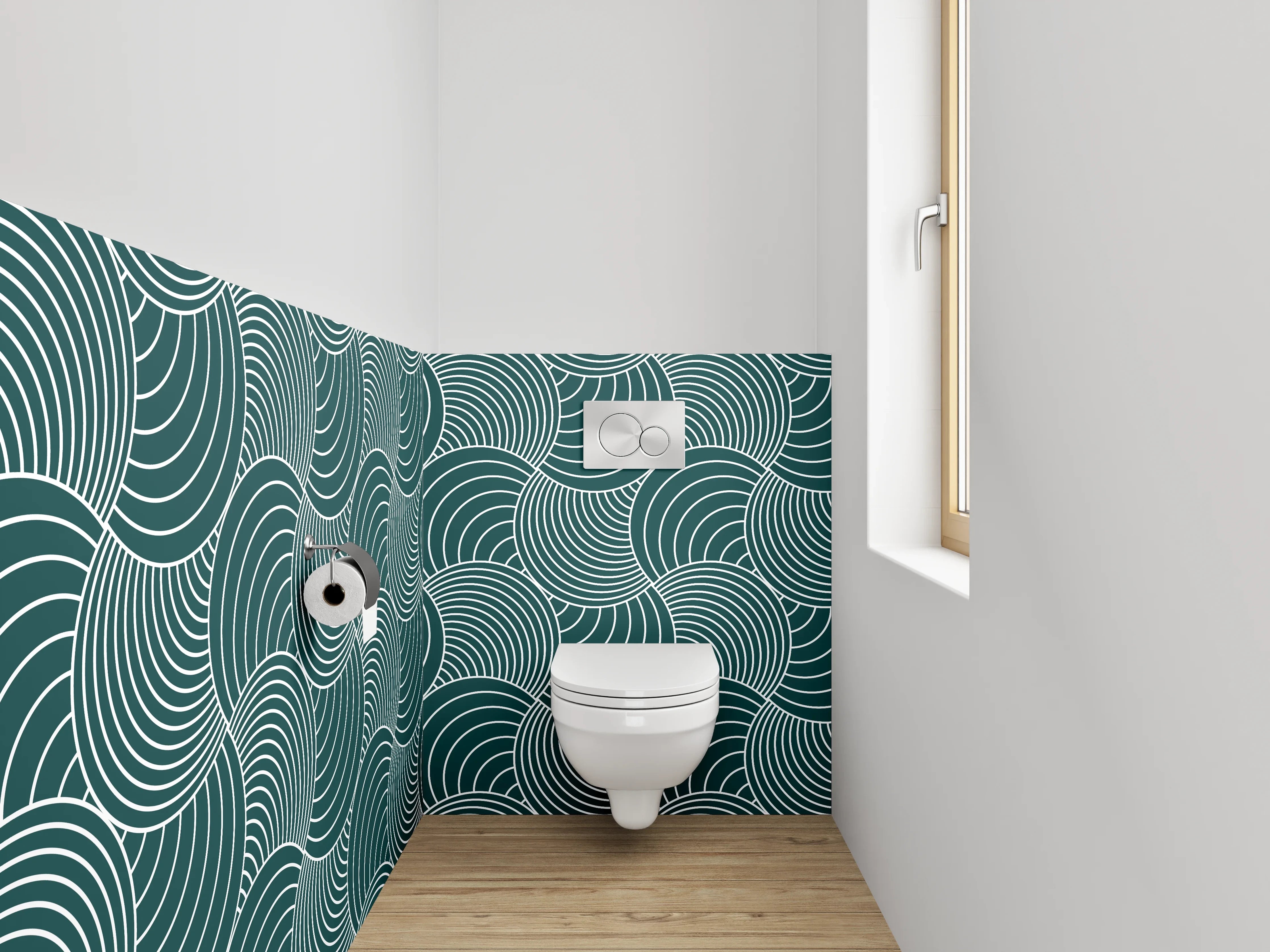 WC-Rückwand - Japanisches Wellenmuster Grafik Blaugrün