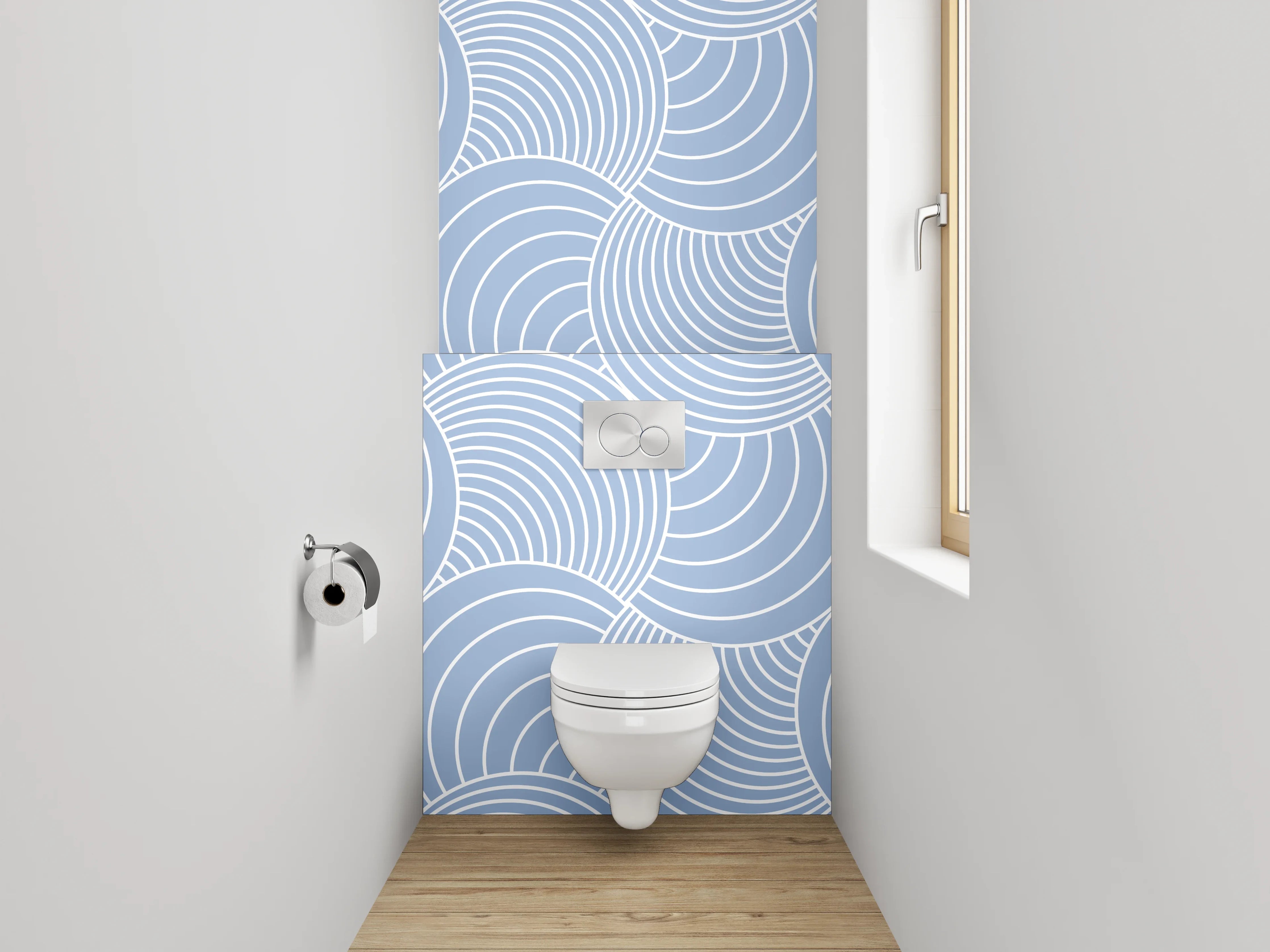WC-Rückwand - Japanisches Wellenmuster Grau-Blau