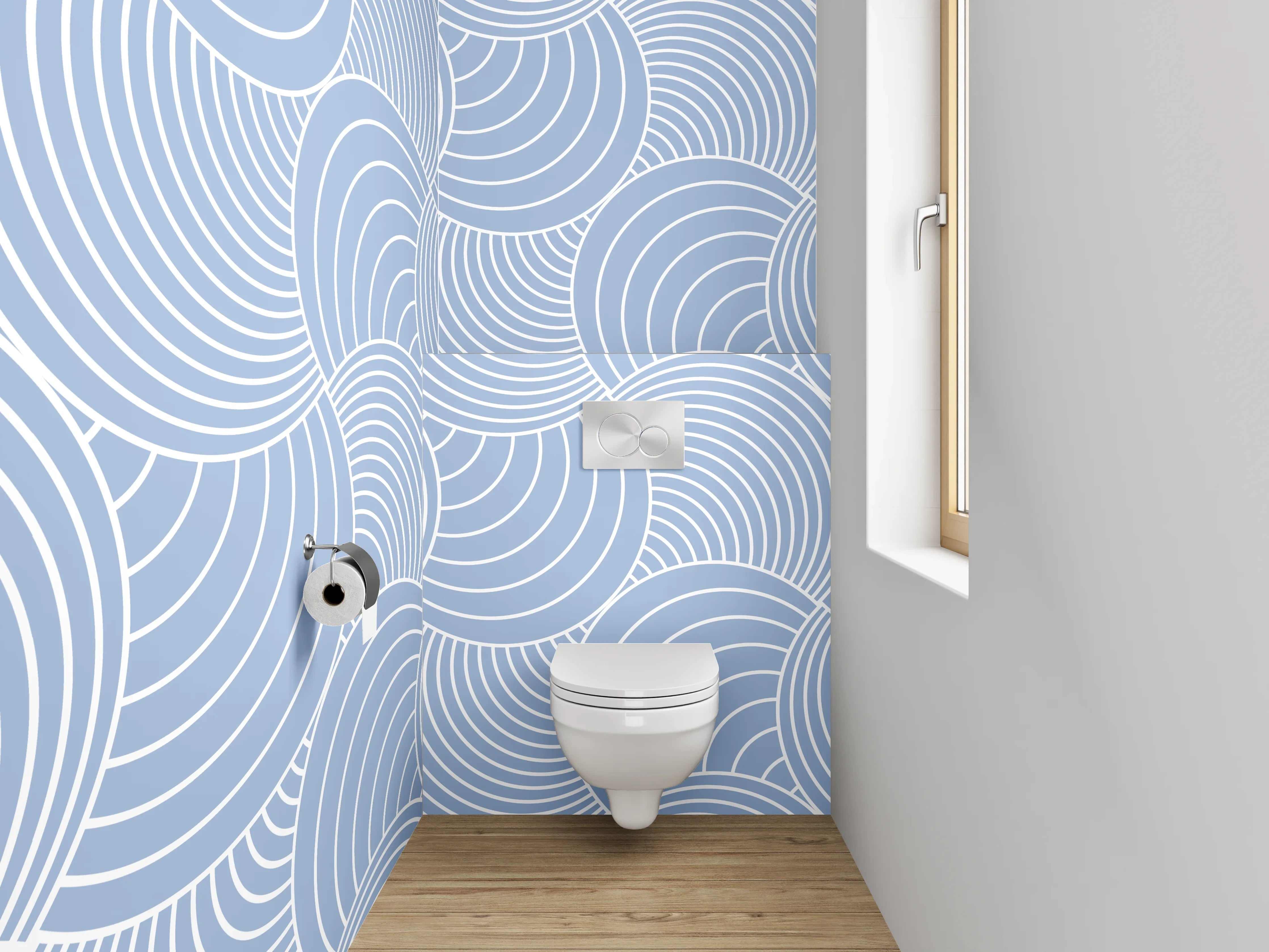 WC-Rückwand - Japanisches Wellenmuster Grau-Blau
