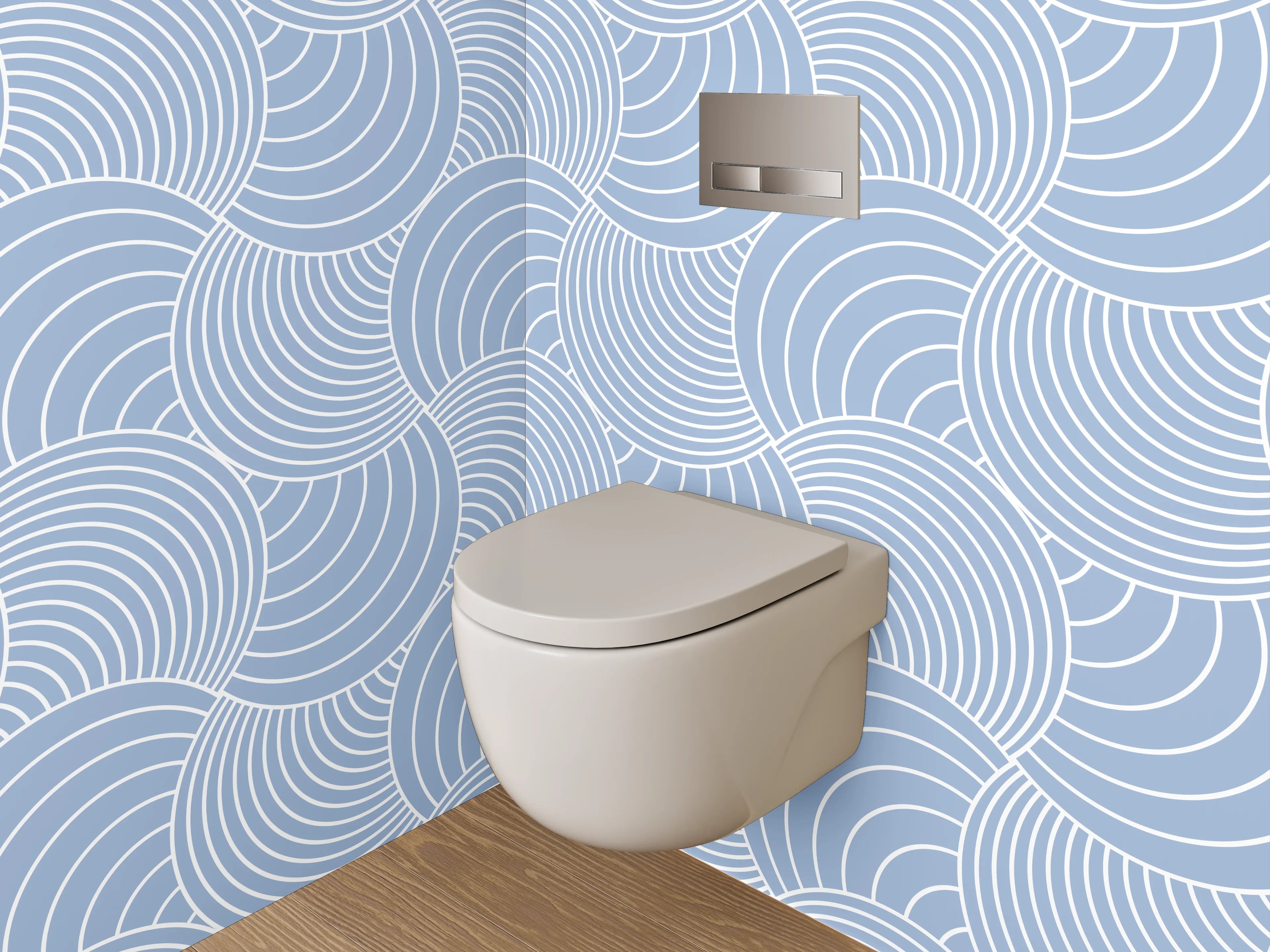 WC-Rückwand - Japanisches Wellenmuster Grau-Blau