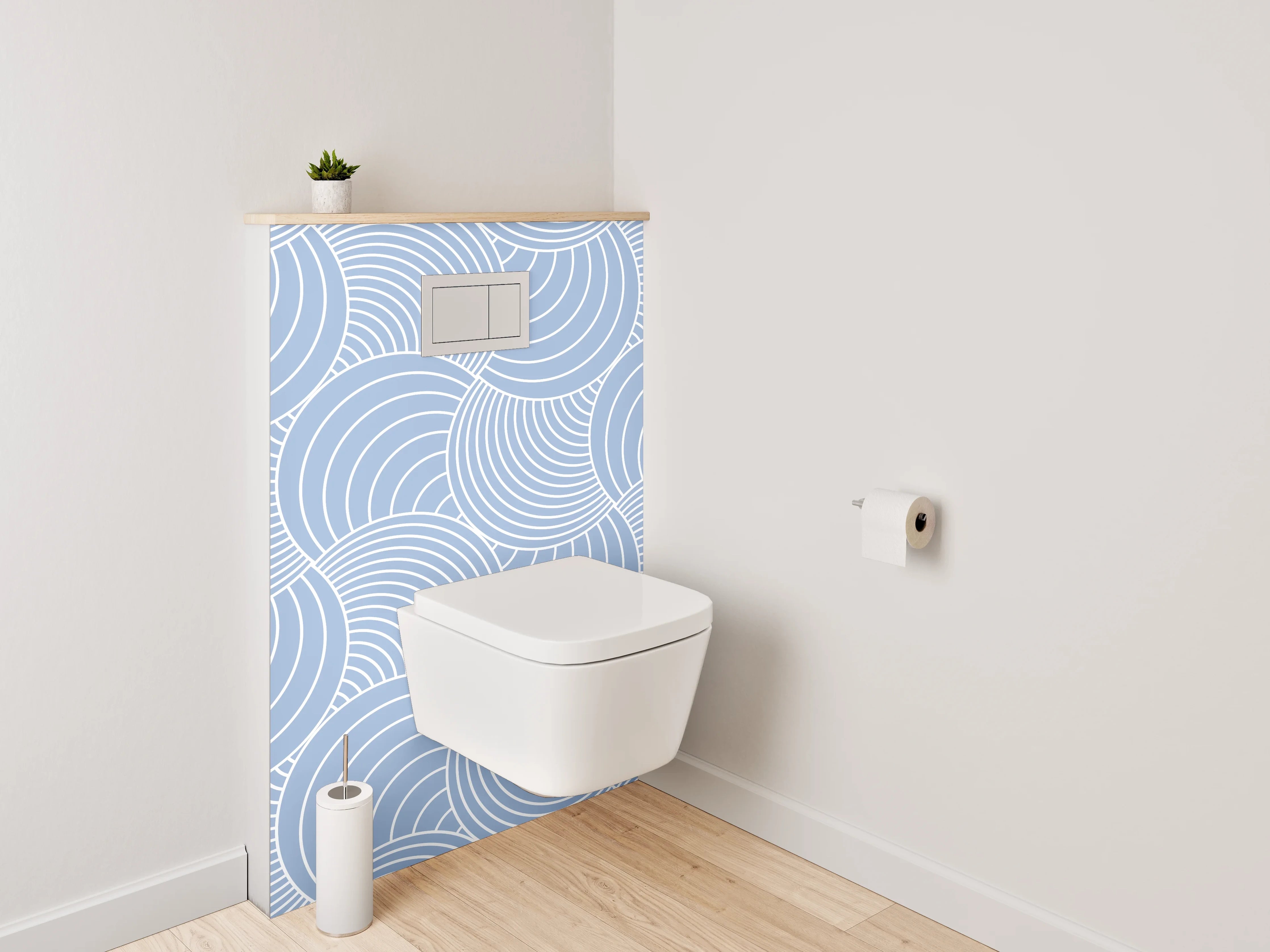 WC-Rückwand - Japanisches Wellenmuster Grau-Blau