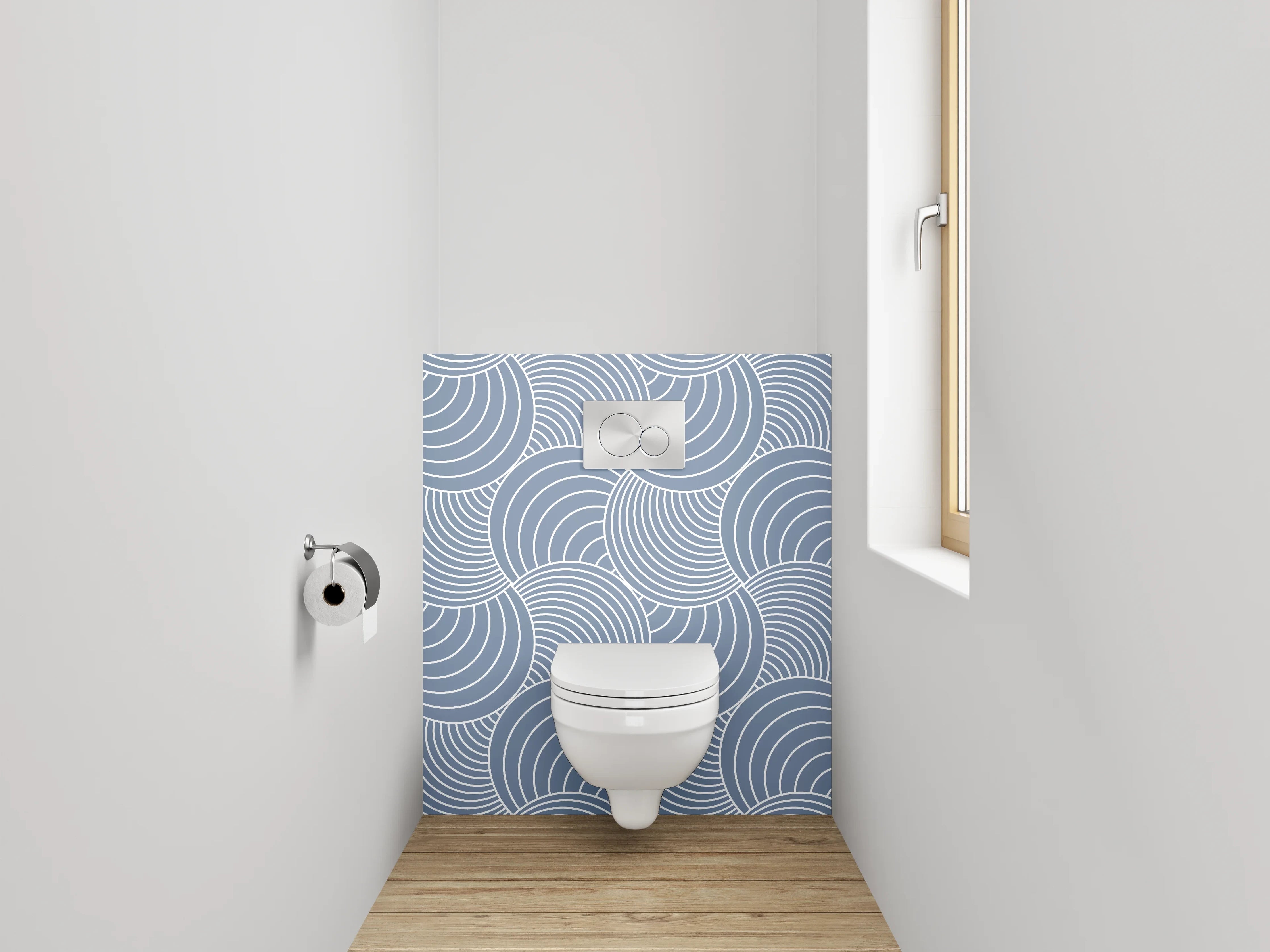 WC-Rückwand - Japanisches Wellenmuster Grau Weiß
