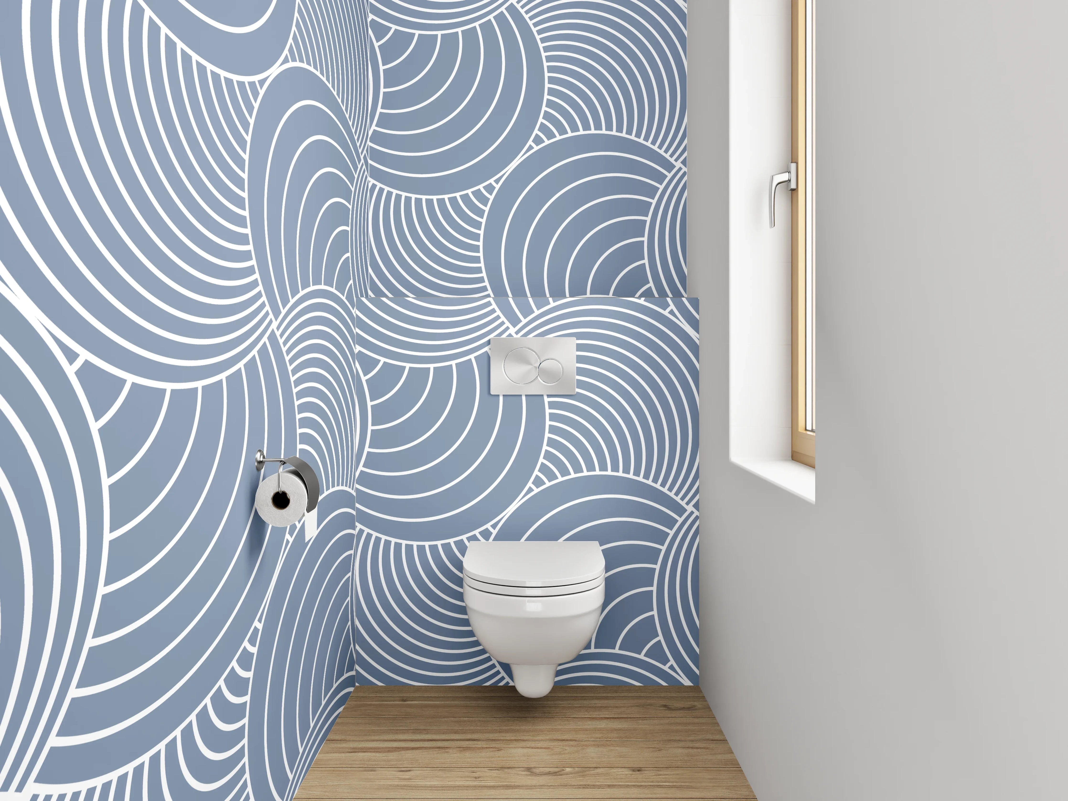 WC-Rückwand - Japanisches Wellenmuster Grau Weiß