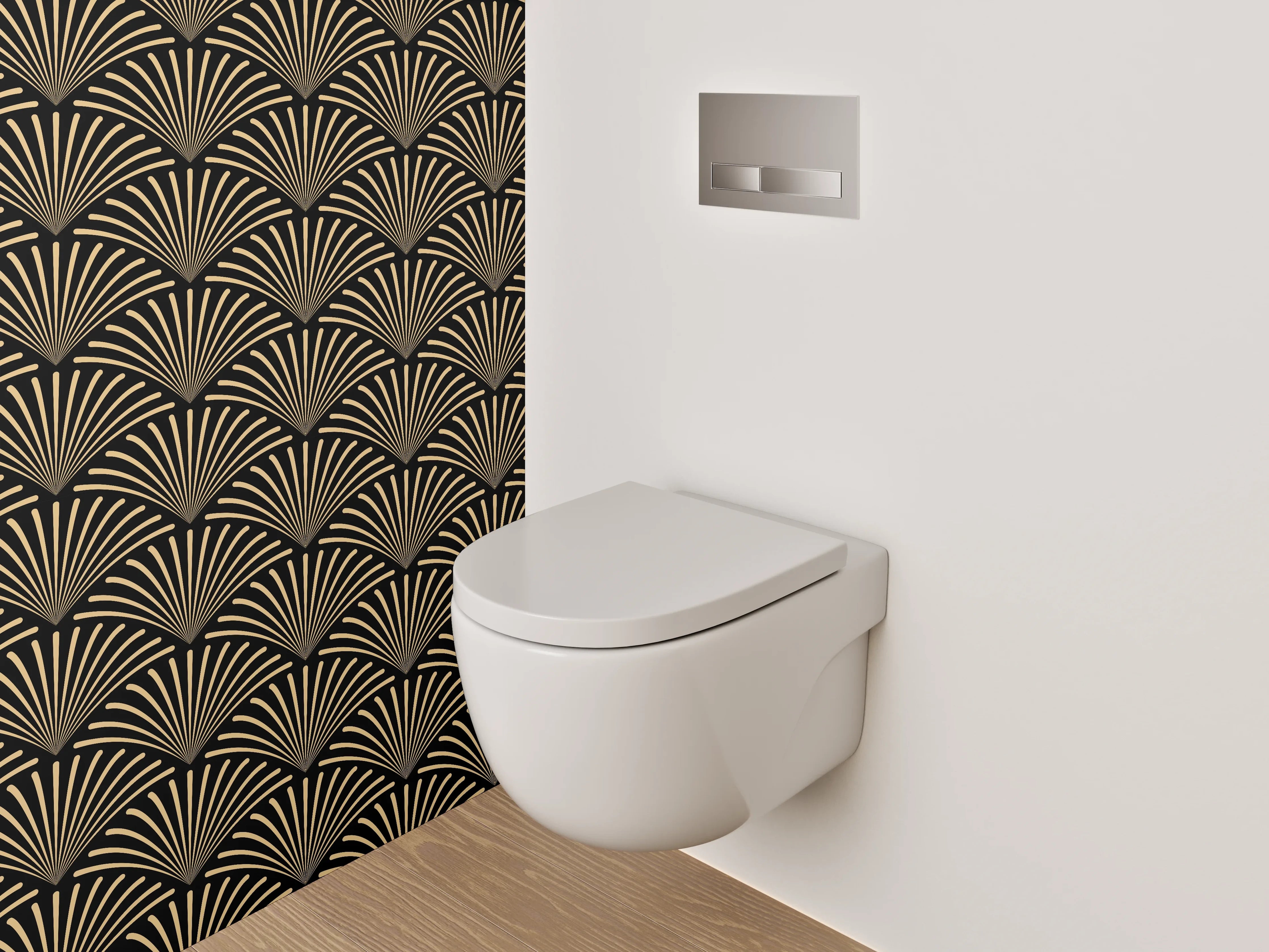 WC-Rückwand - Japanisches Wellenmuster Schwarz Beige