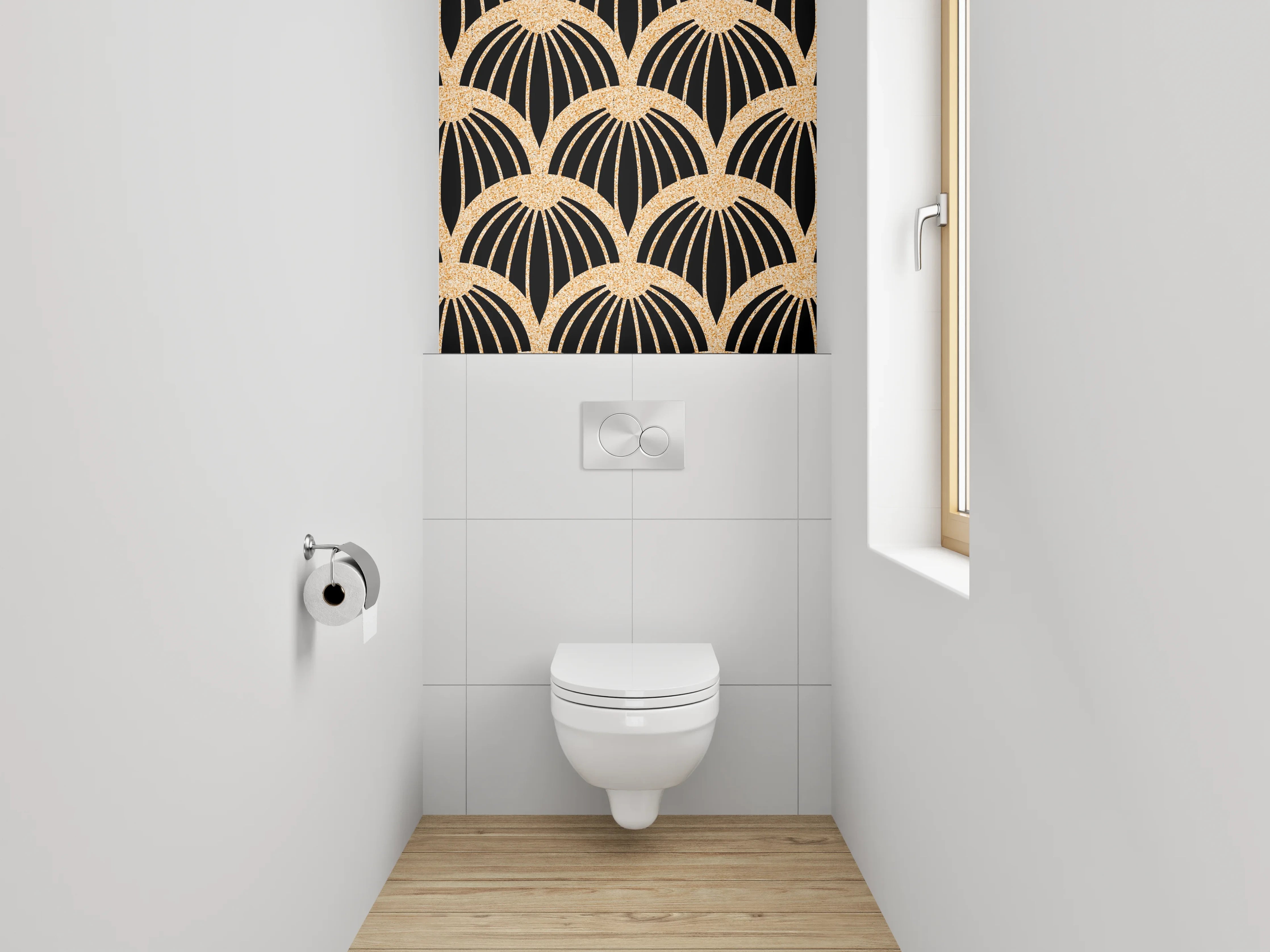 WC-Rückwand - Japanisches Wellenmuster Schwarz Gold