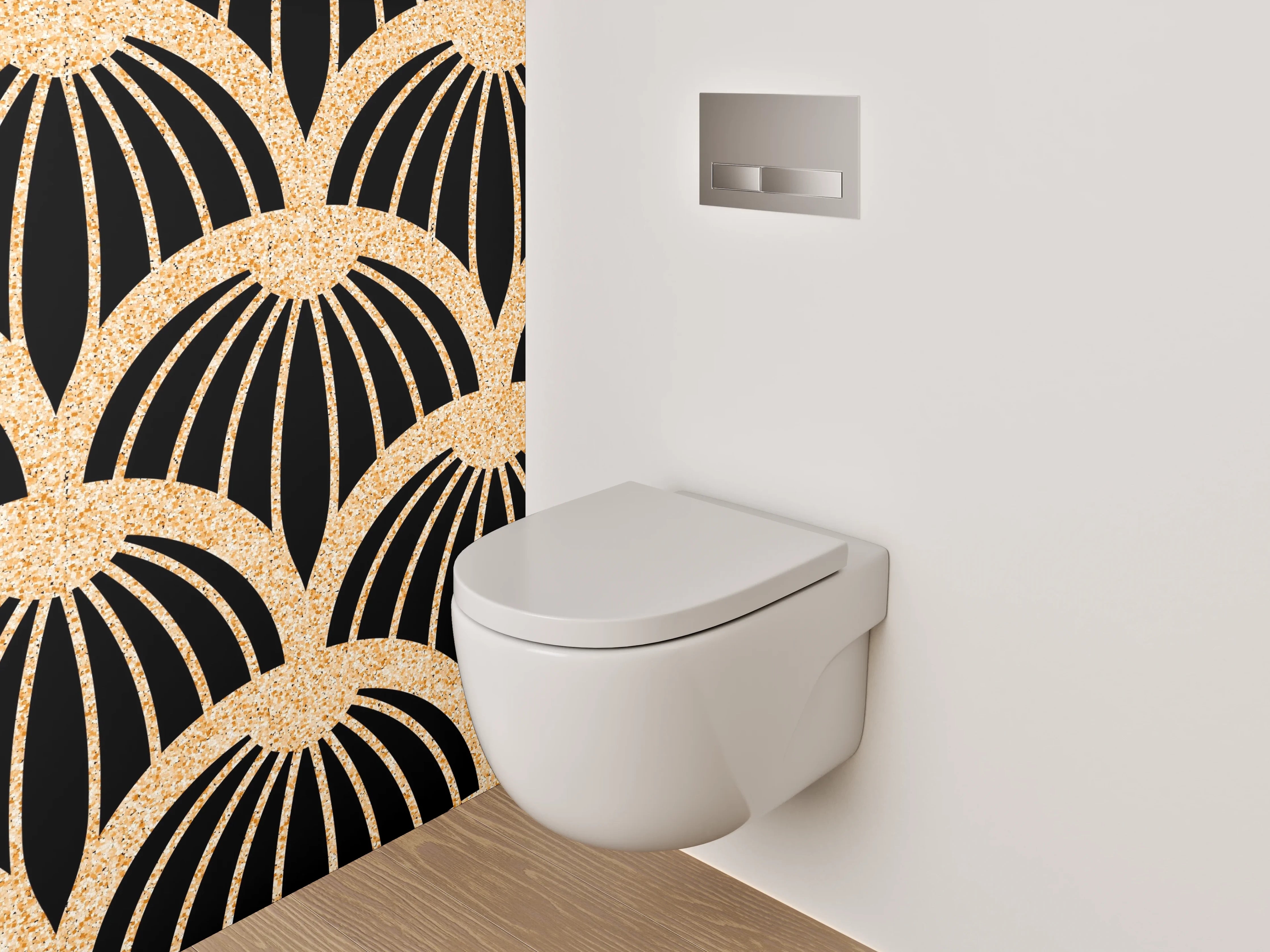 WC-Rückwand - Japanisches Wellenmuster Schwarz Gold