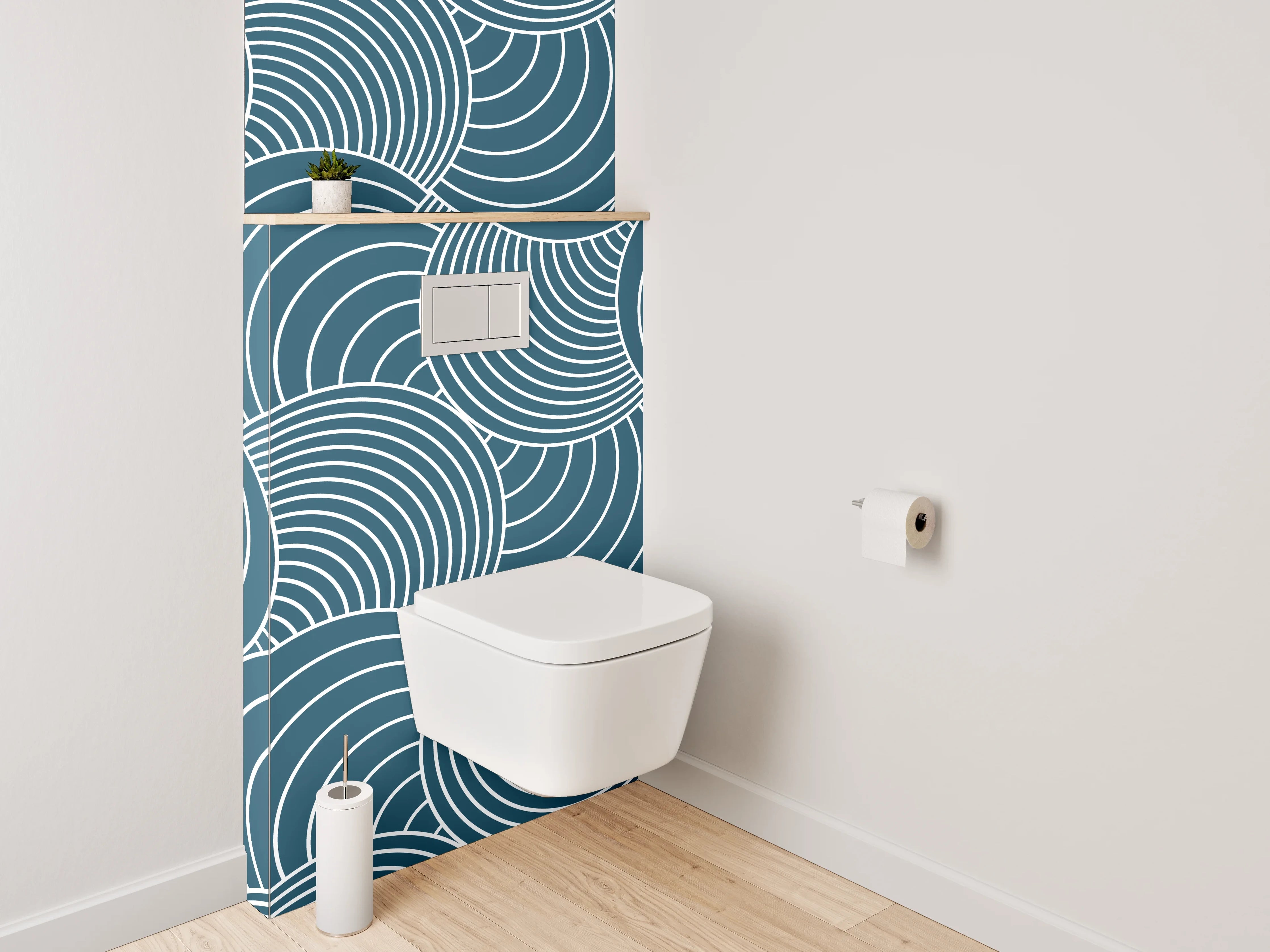 WC-Rückwand - Japanisches Wellenmuster blau modern