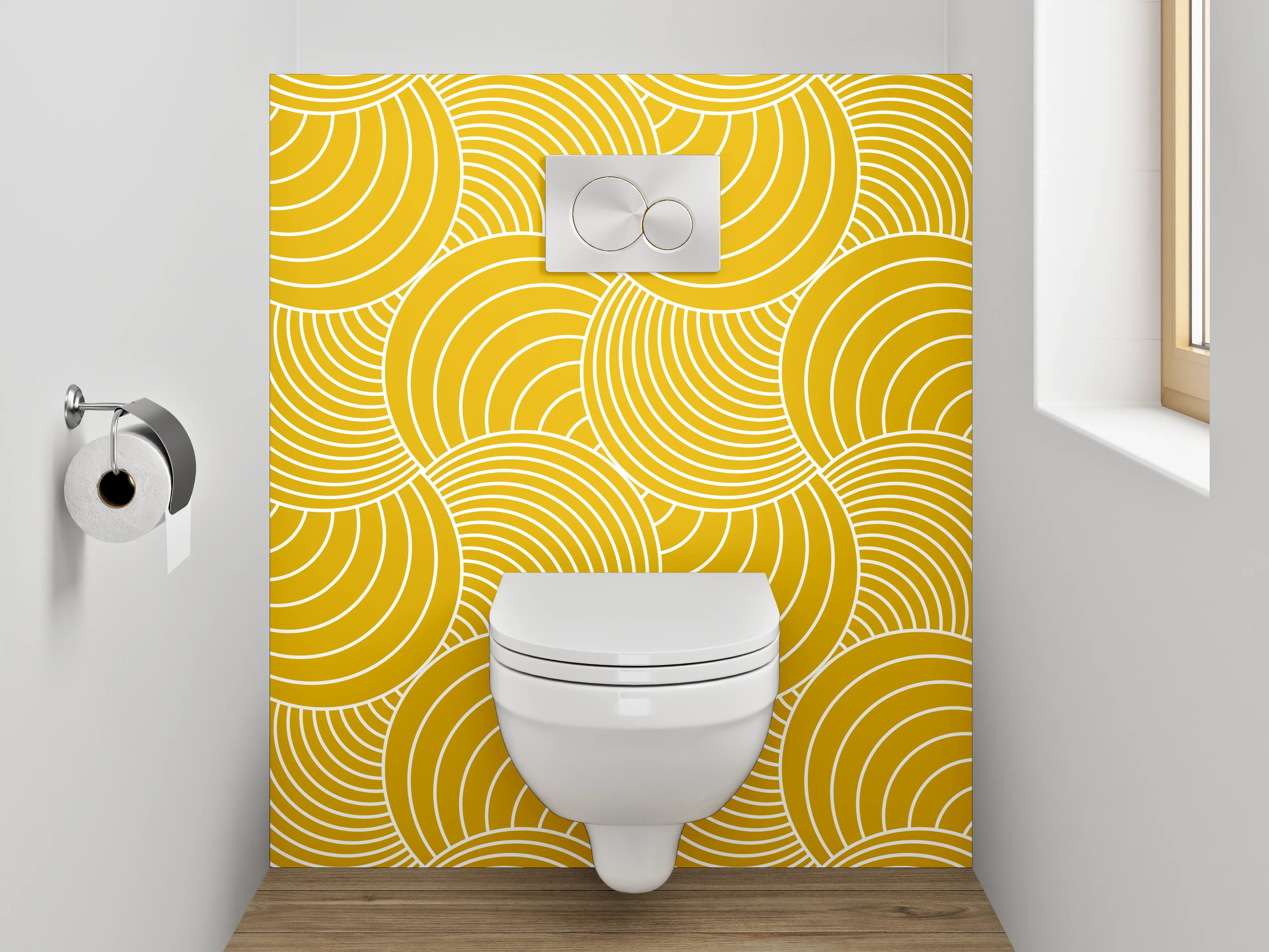 WC-Rückwand - Japanisches Wellenmuster senfgelb Dekor
