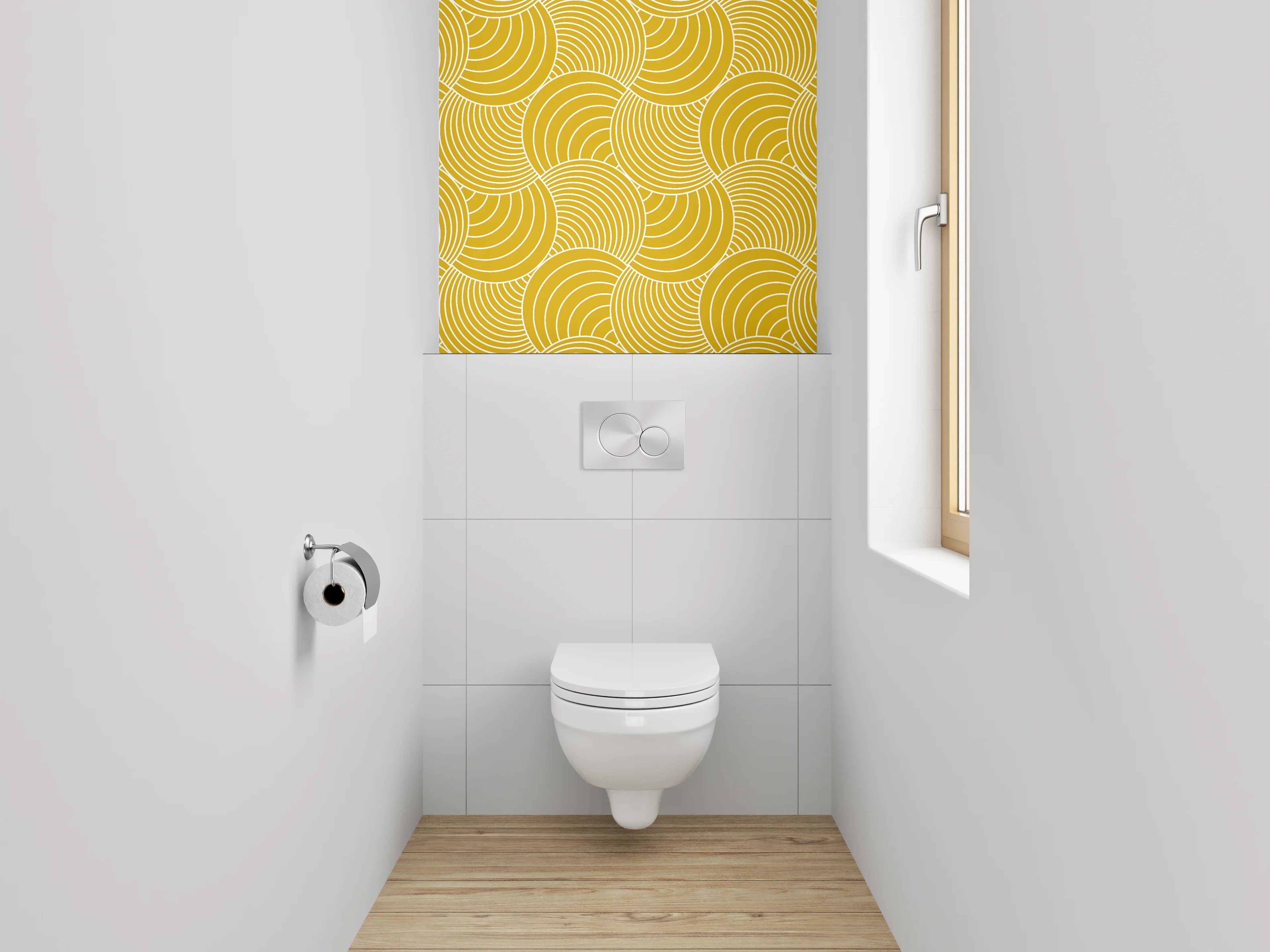 WC-Rückwand - Japanisches Wellenmuster senfgelb Dekor