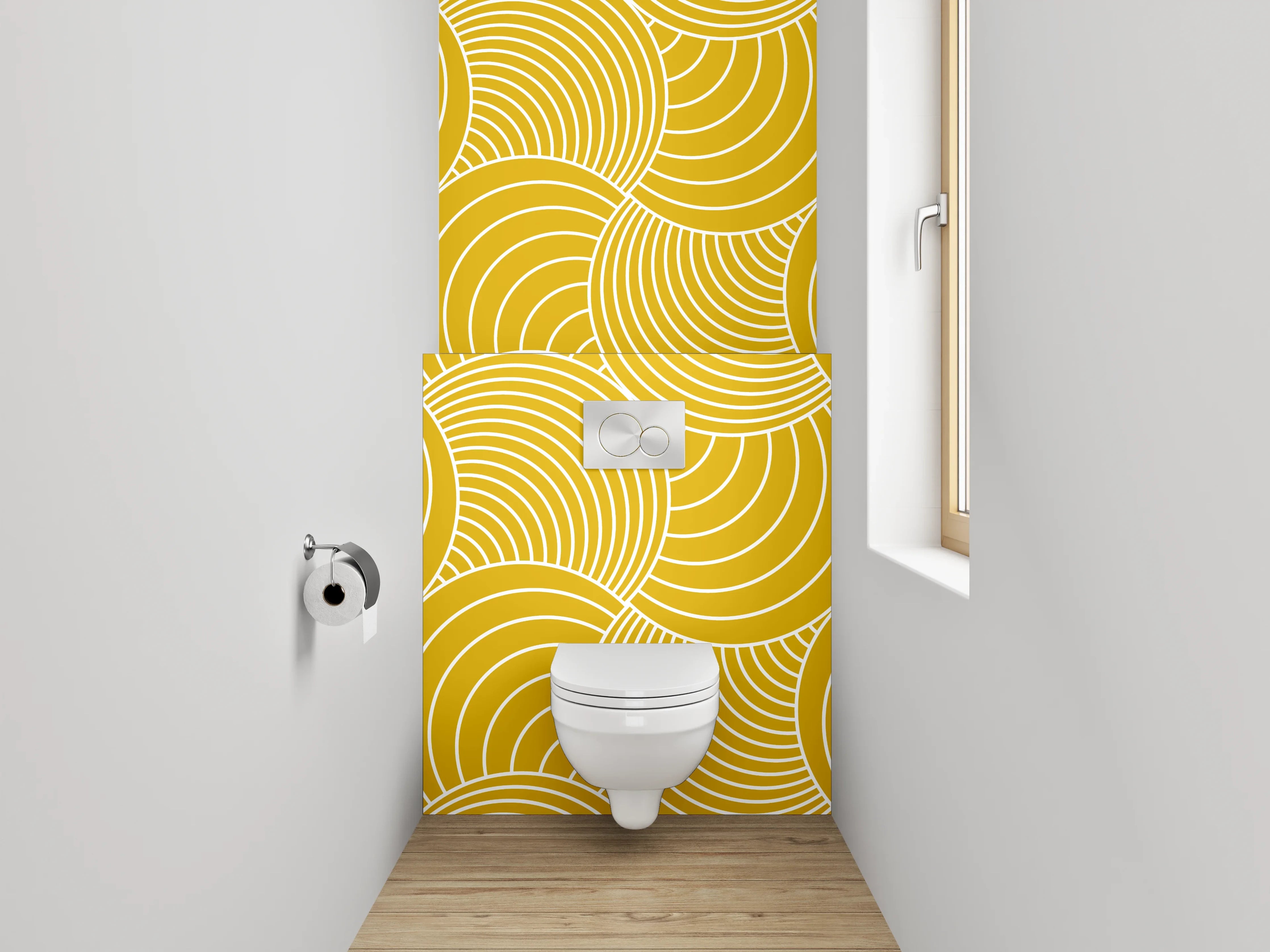 WC-Rückwand - Japanisches Wellenmuster senfgelb Dekor