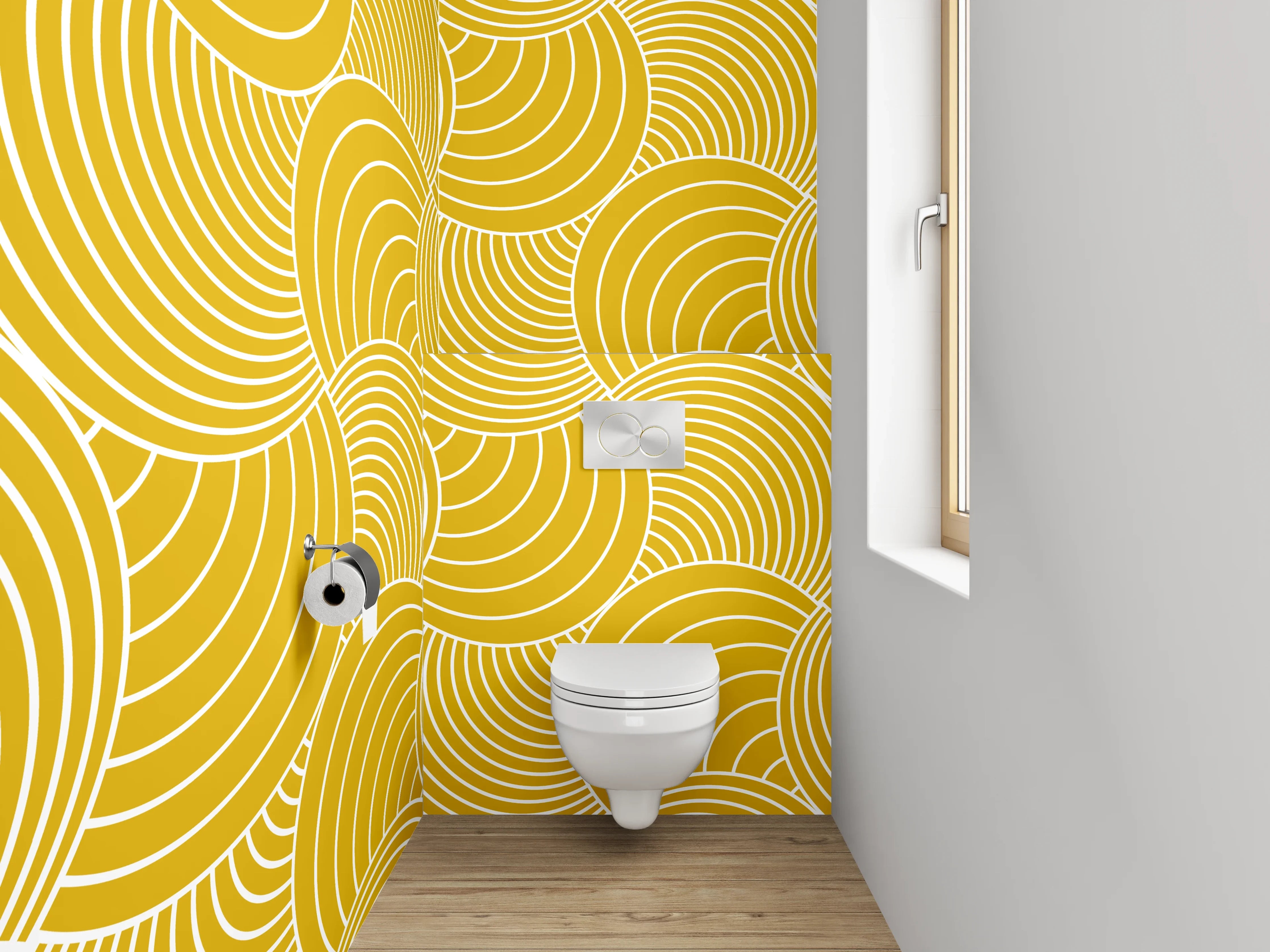 WC-Rückwand - Japanisches Wellenmuster senfgelb Dekor