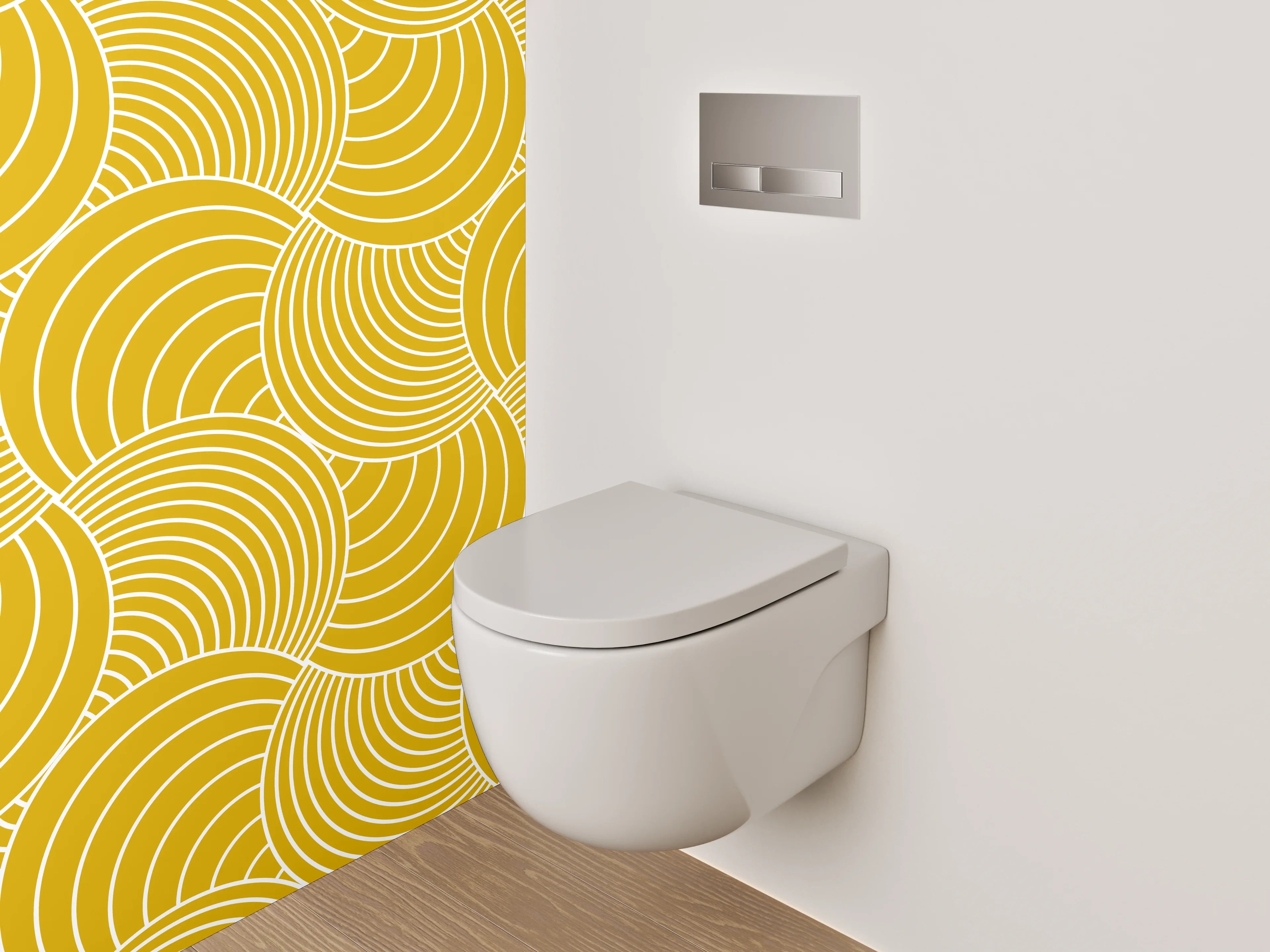 WC-Rückwand - Japanisches Wellenmuster senfgelb Dekor