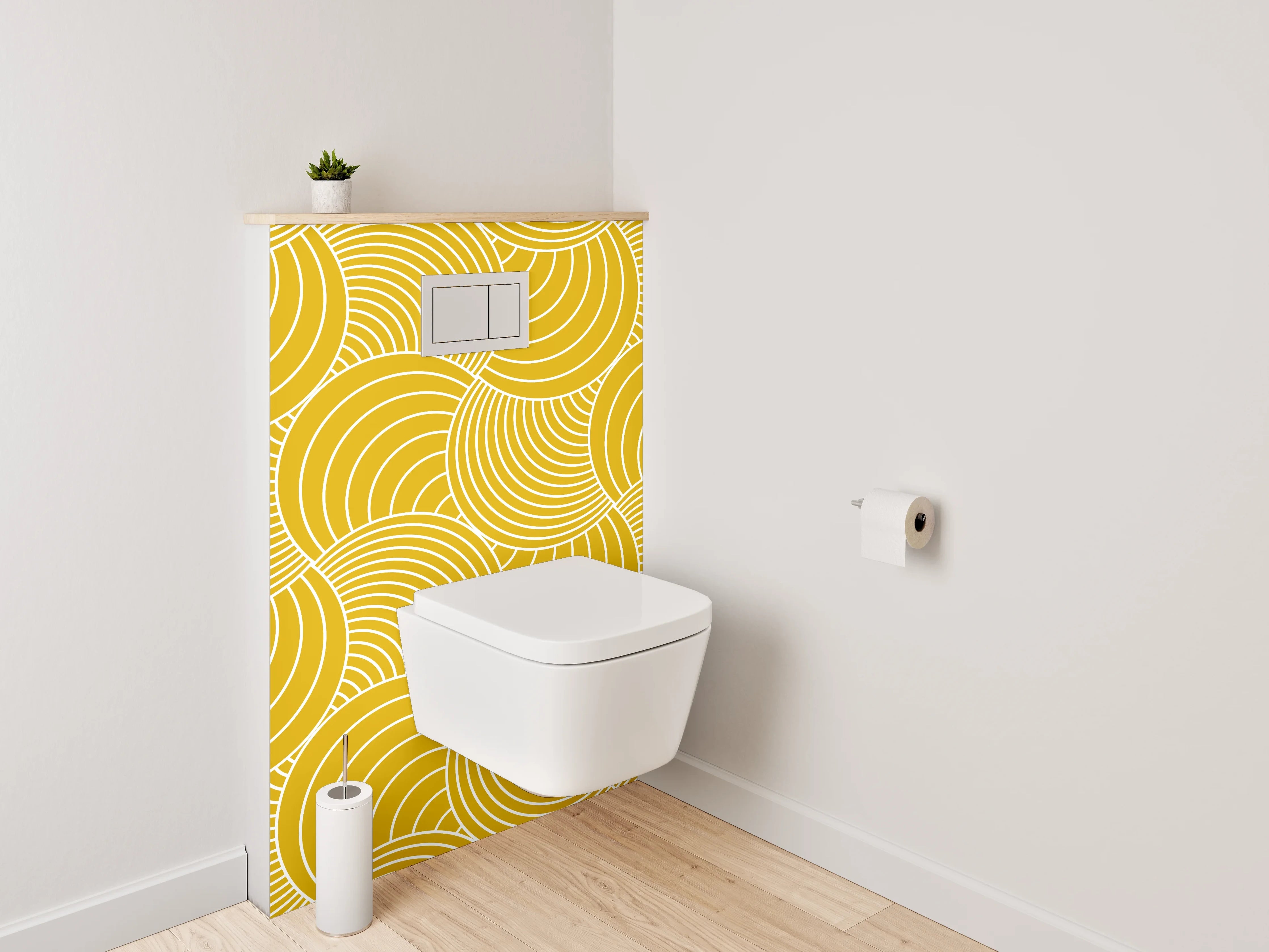 WC-Rückwand - Japanisches Wellenmuster senfgelb Dekor