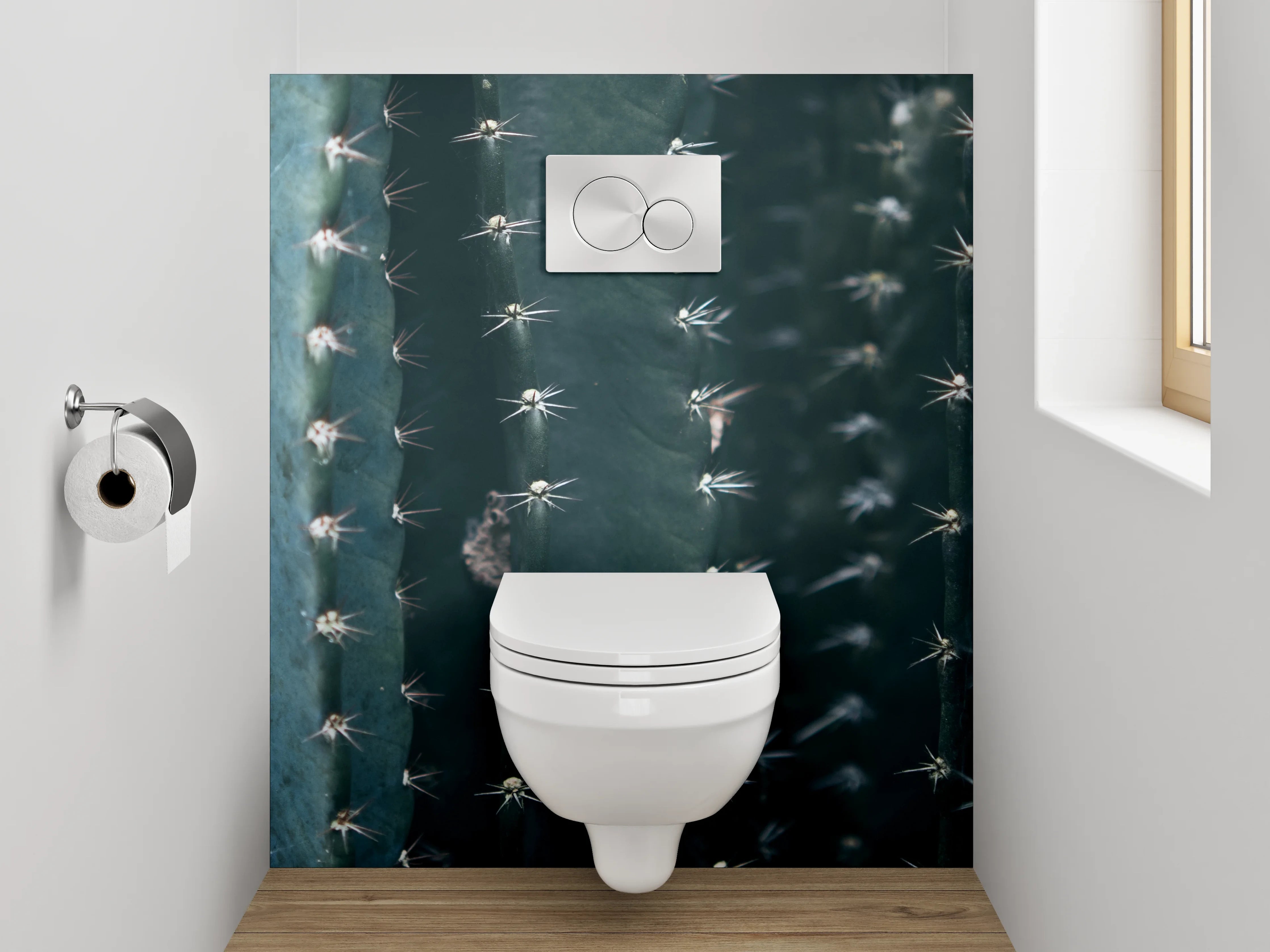 WC-Rückwand - Kaktus Nahaufnahme in Blaugrün