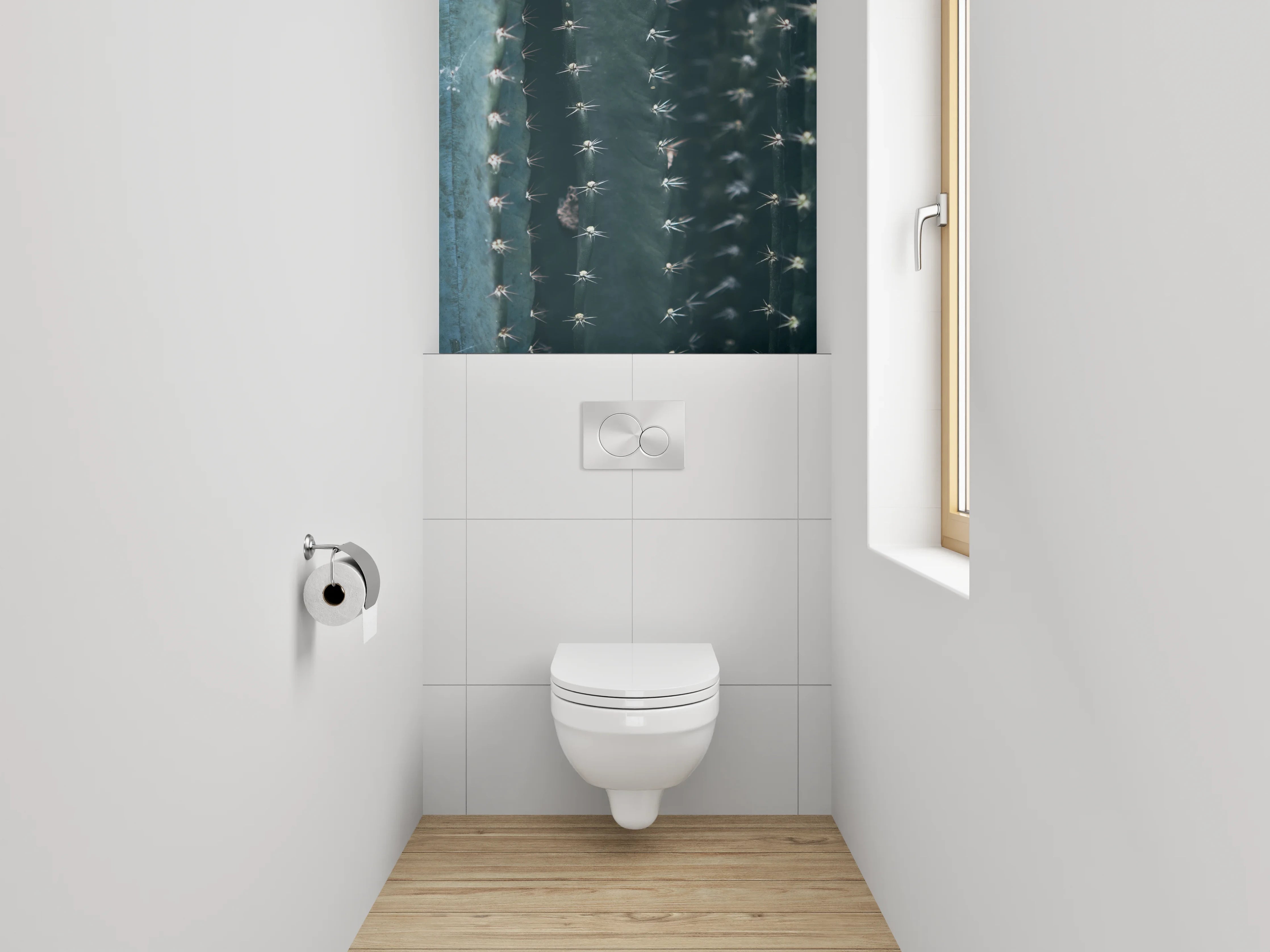 WC-Rückwand - Kaktus Nahaufnahme in Blaugrün
