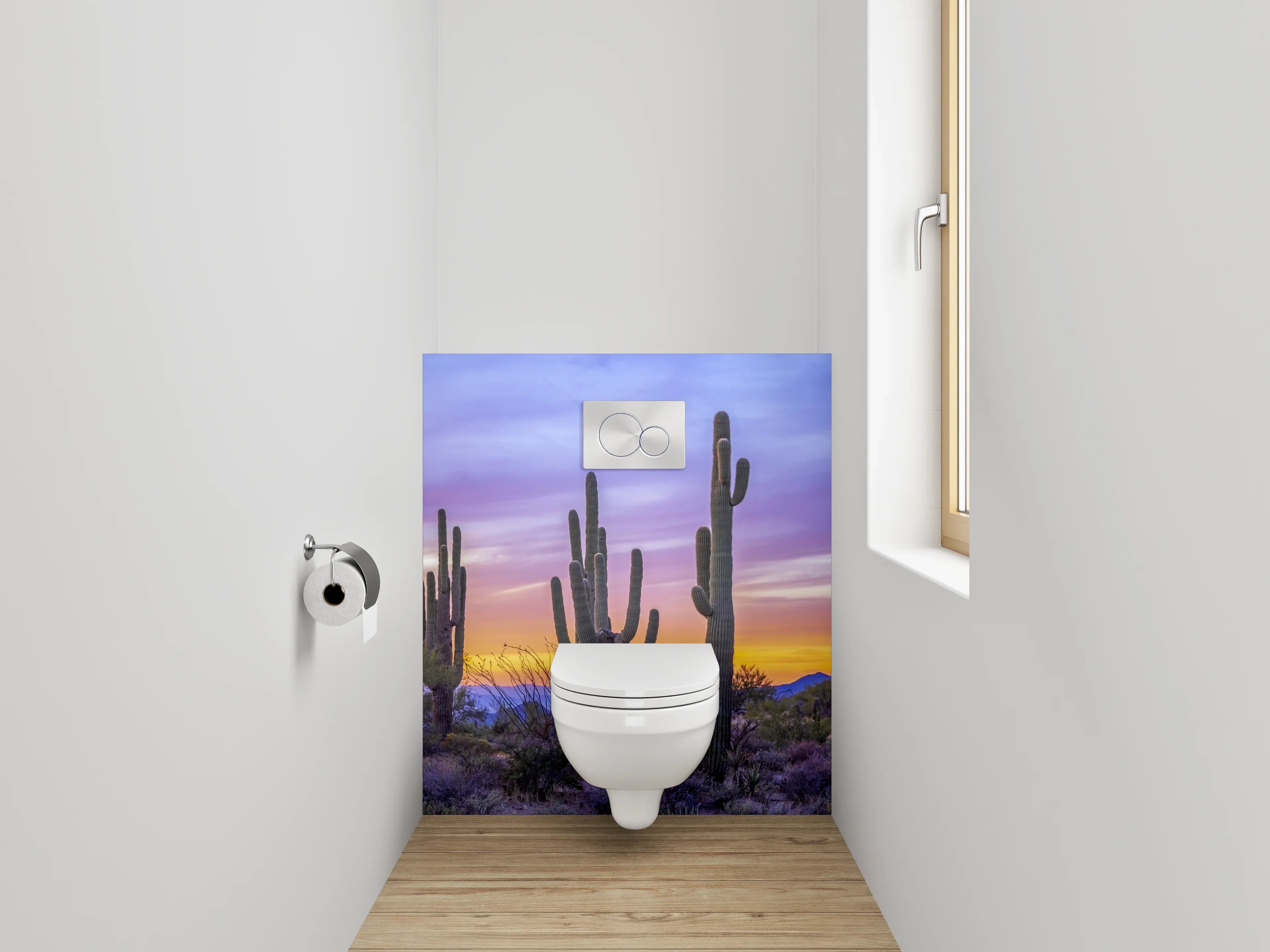WC-Rückwand - Kaktussonnenuntergang in der Wüste